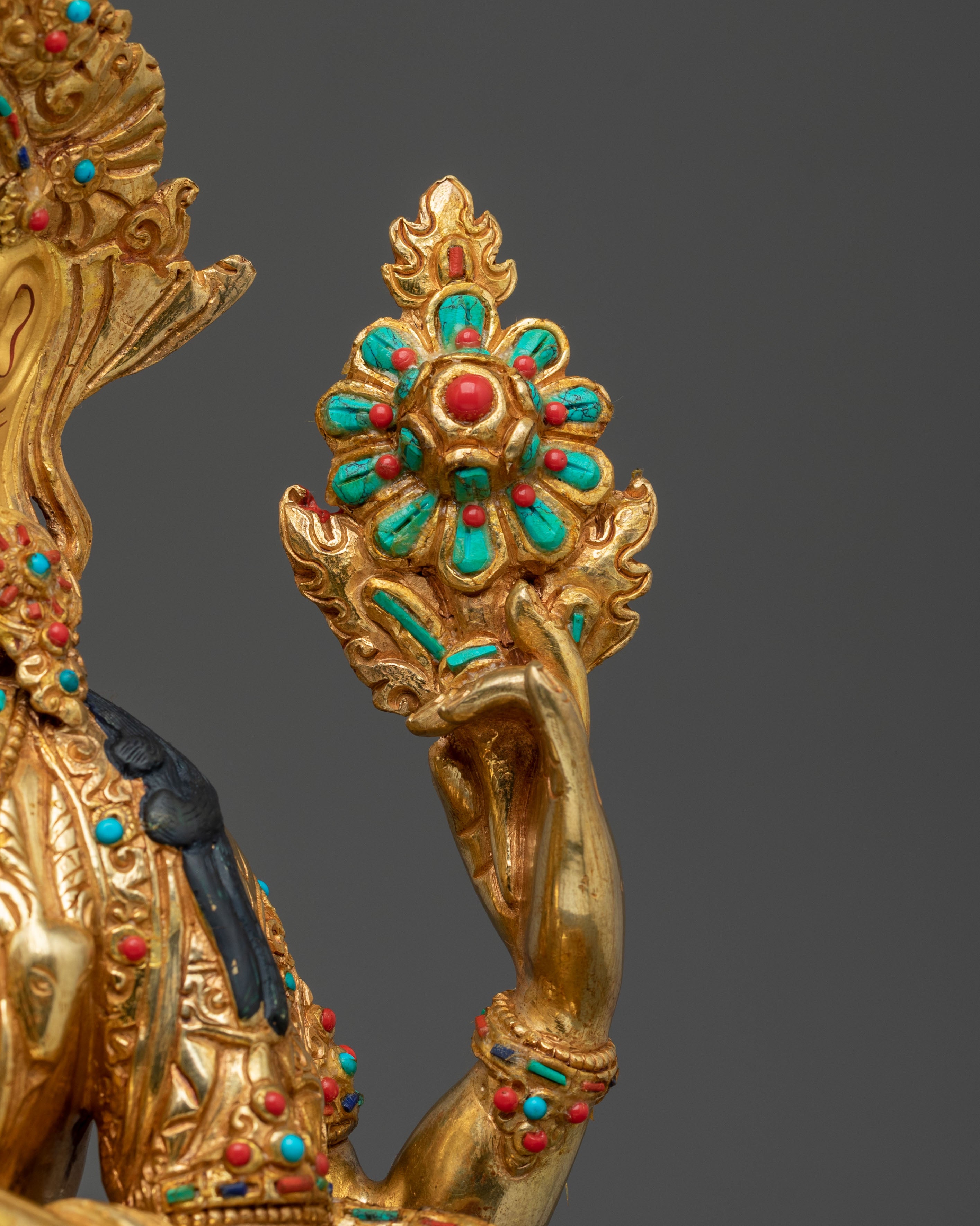 Radiant 24K Gold Gilded Chenrezig Statue: Bodhisattva of Compassion