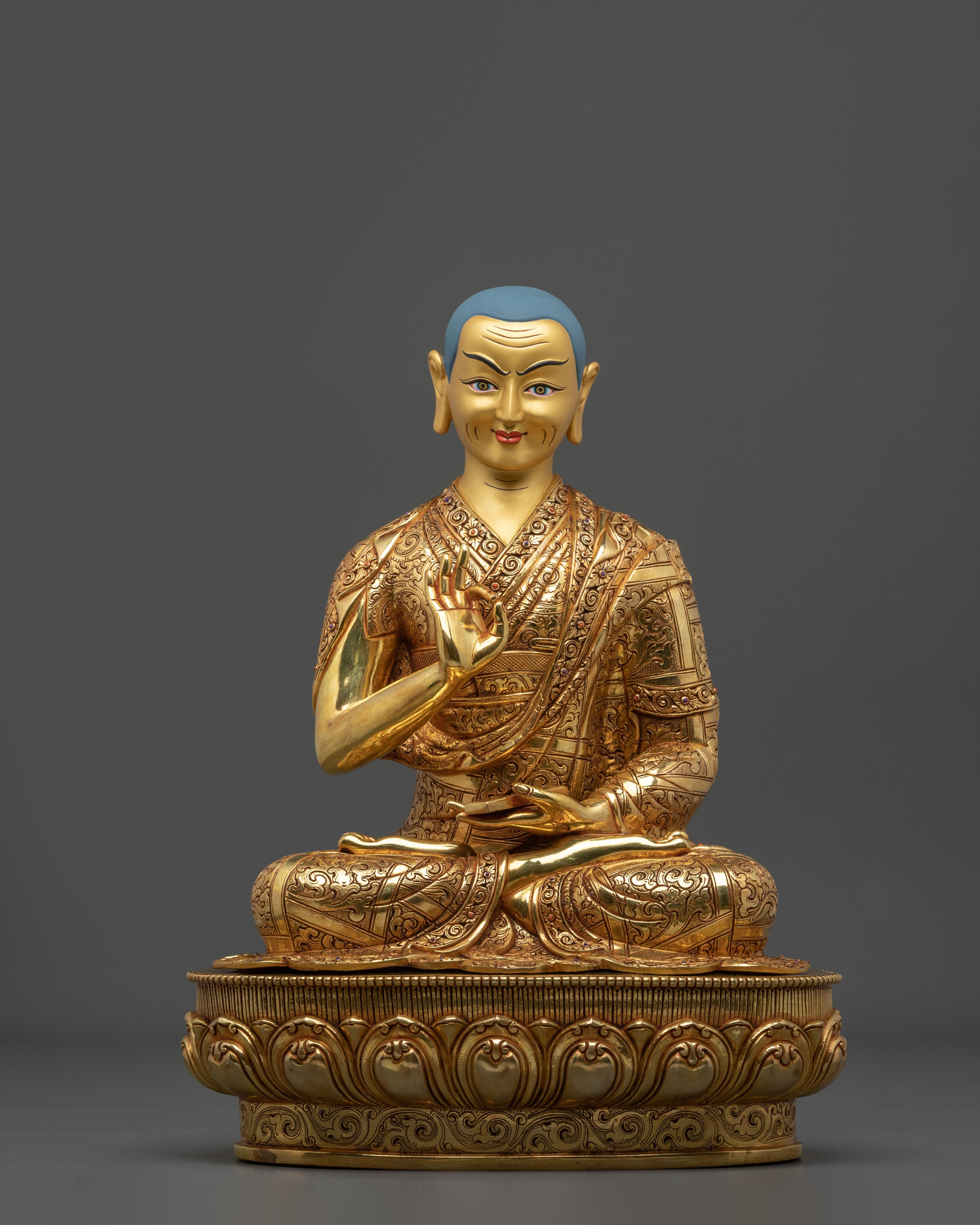 Tsongkhapa with Two Disciples Altar Sculpture | 24K Gold Glided