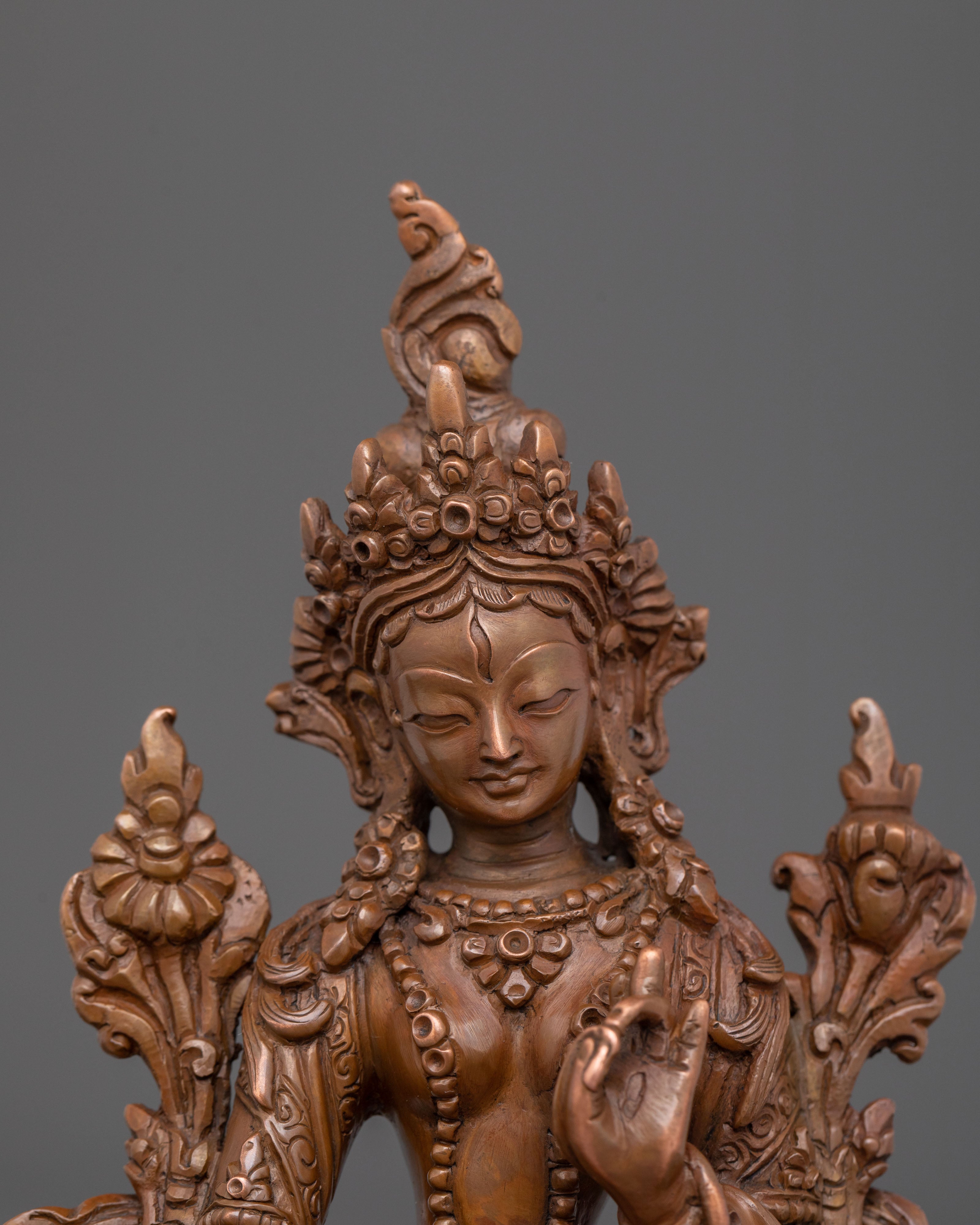 White Tara Statue | Oxidized Copper Serenity