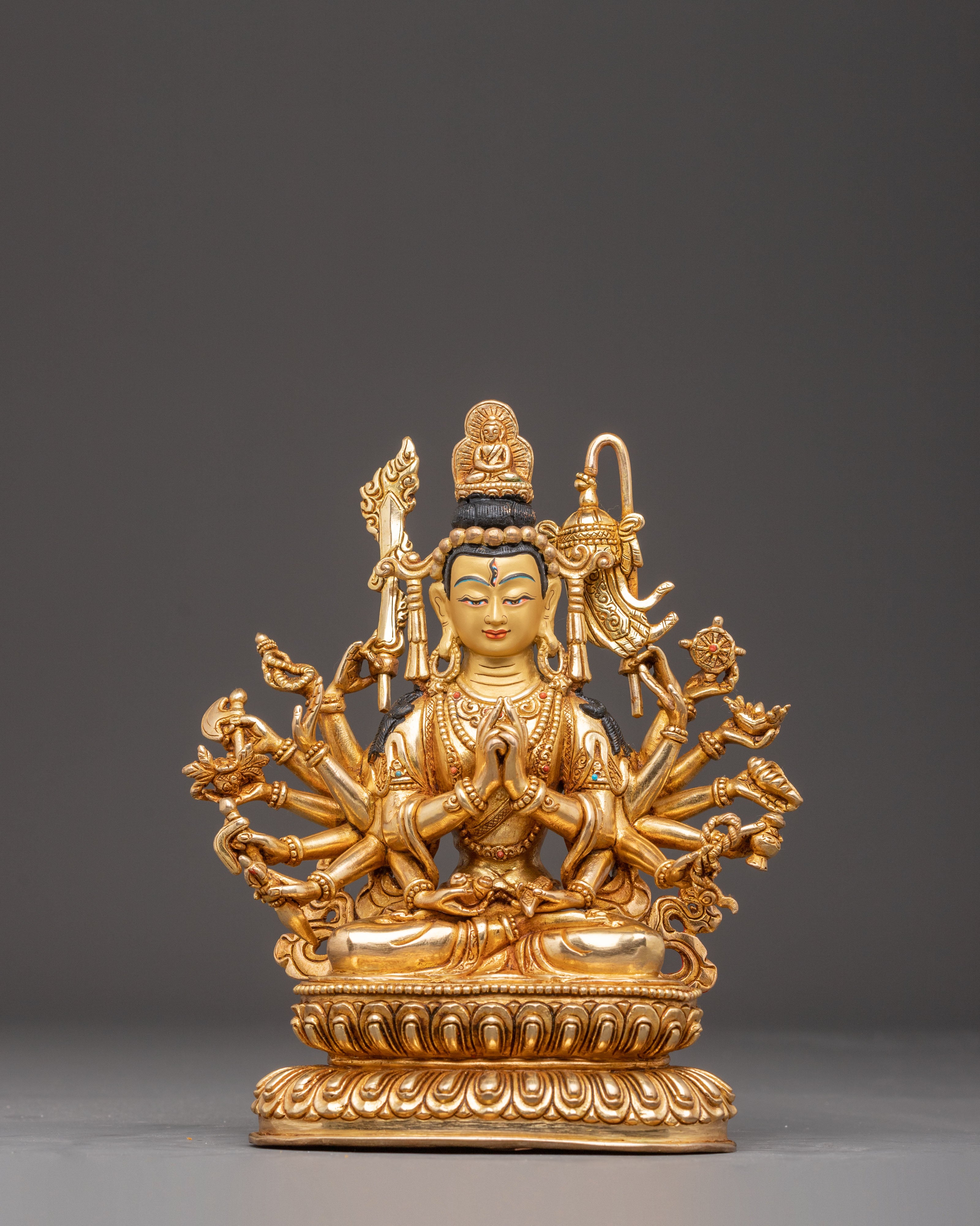 Handmade Golden Statue of Chundi Bodhisattva | Tibetan Style Decor