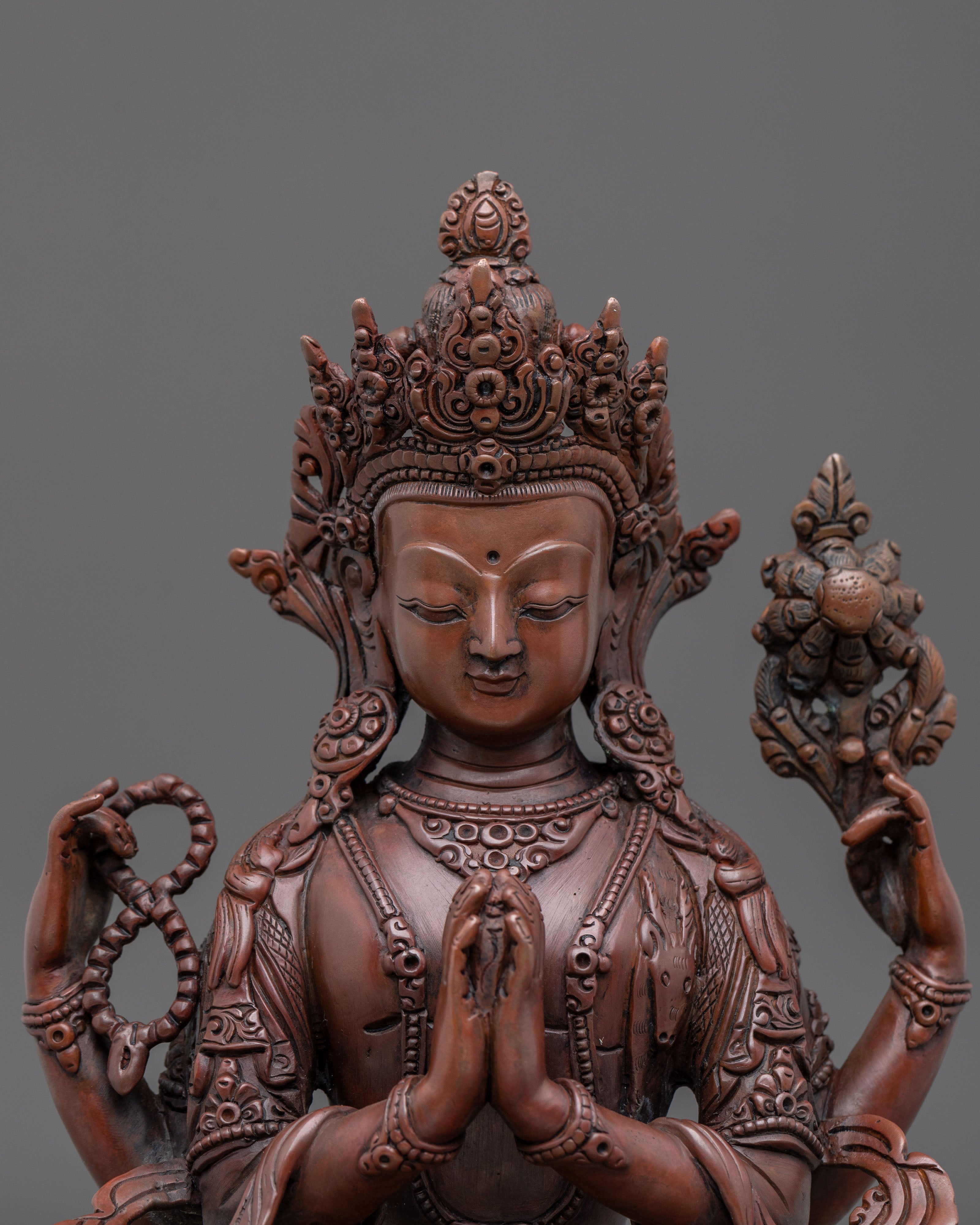 Chenrezig Buddha Statue in Oxidized Copper