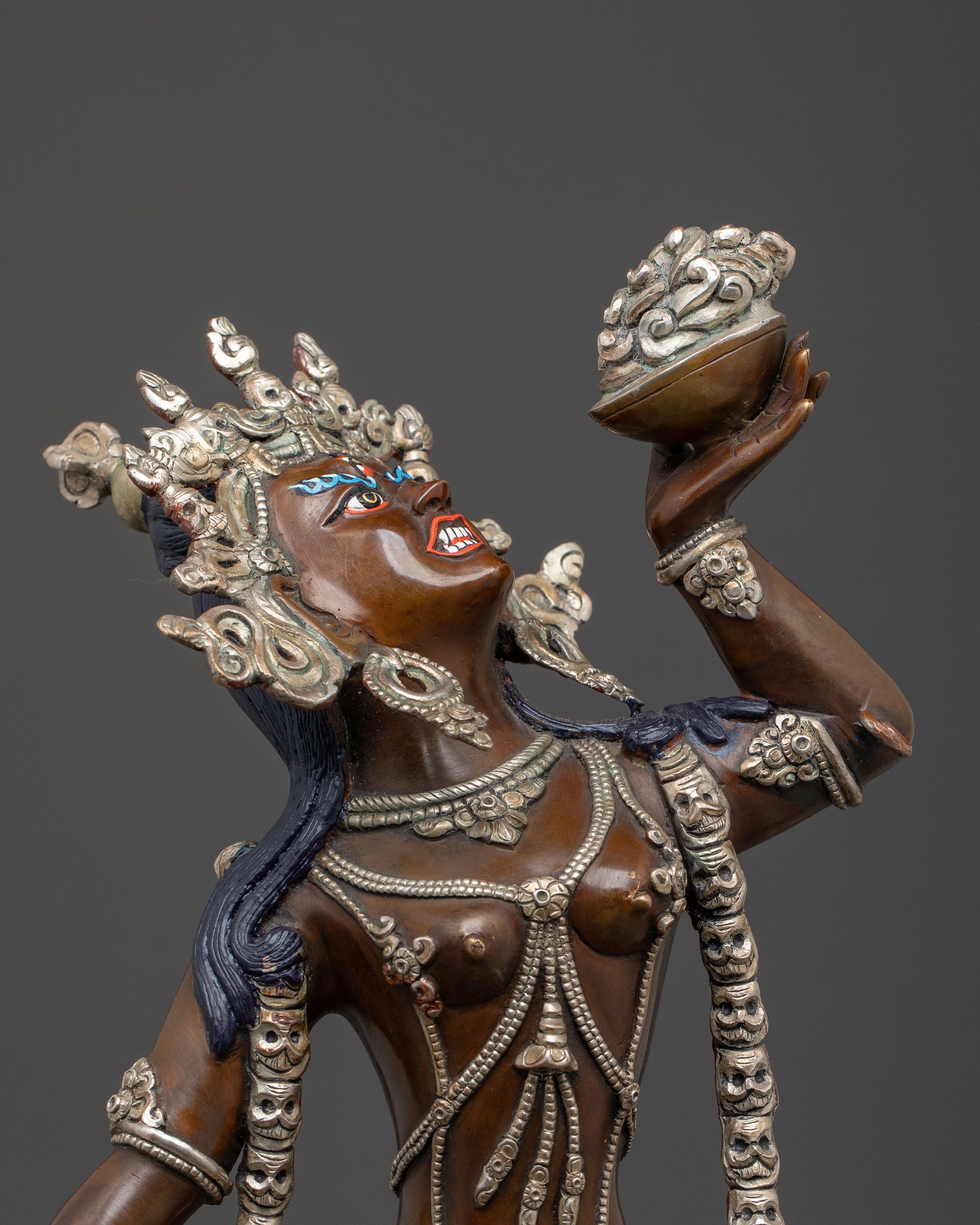 Handcrafted Vajrayogini Spiritual Statue: Radiant Silver Plating