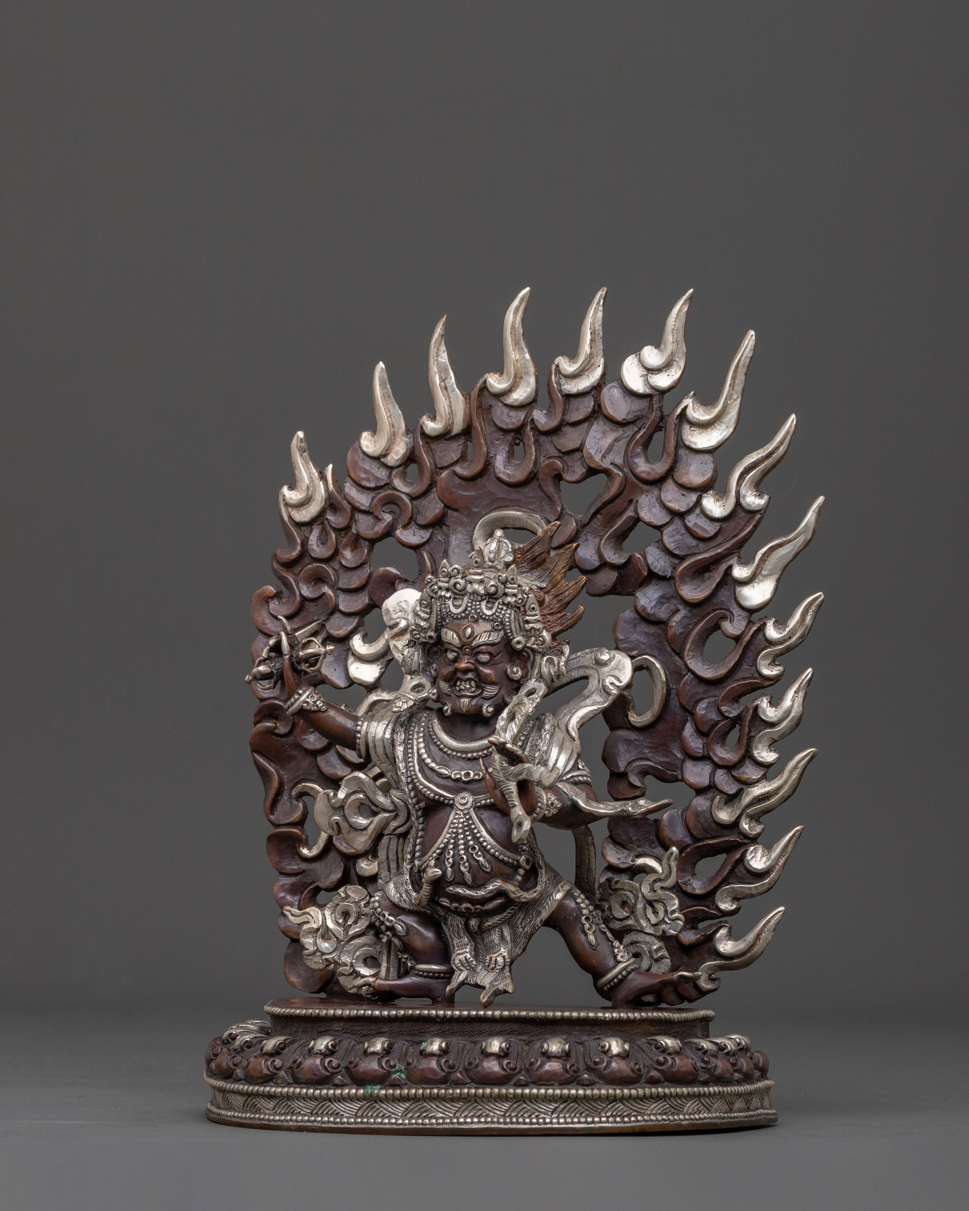Vajrapani Himalayan Statue in Oxidized Copper and Silver
