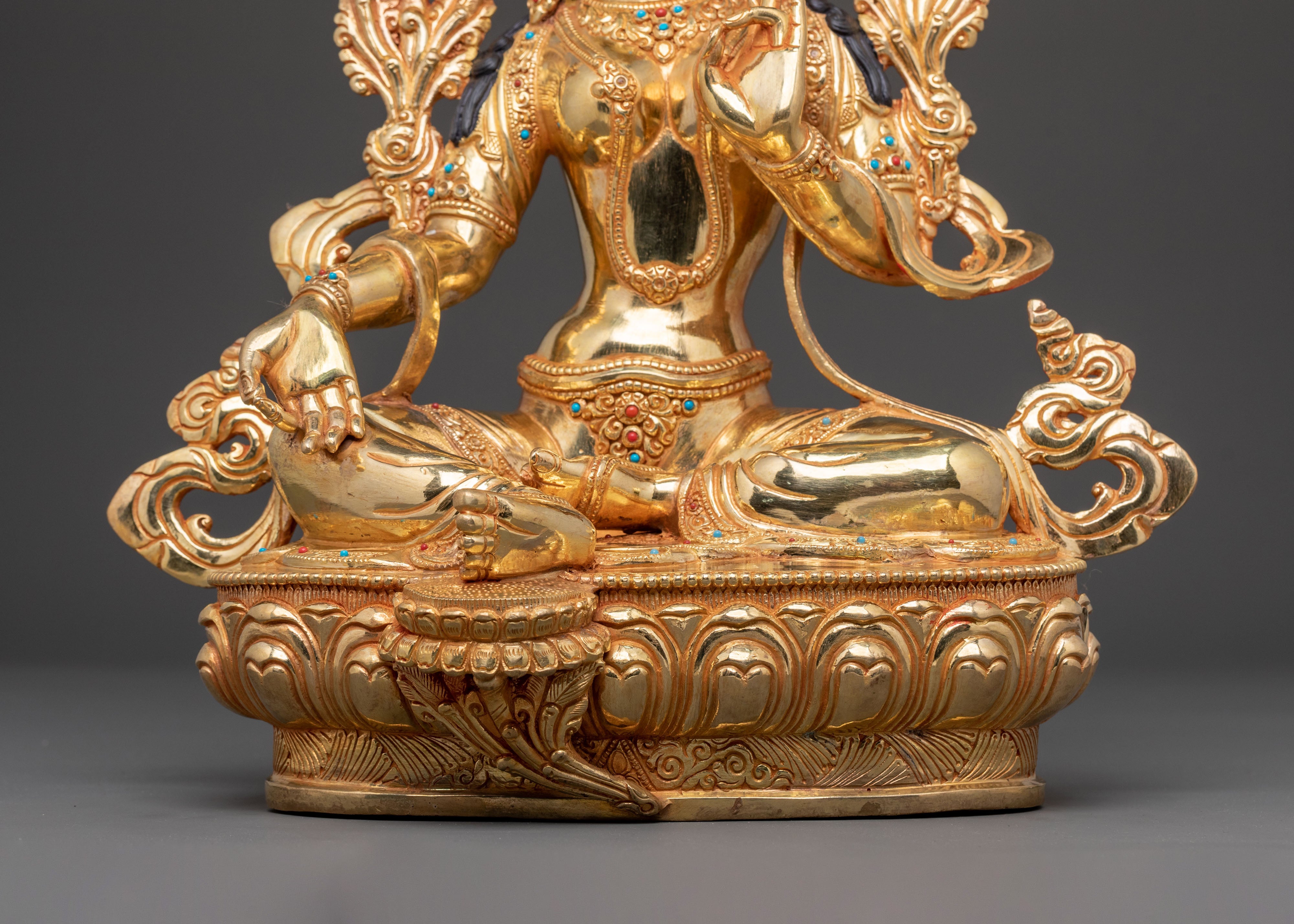 Protector Green Tara Golden Statue: Handcrafted Serenity