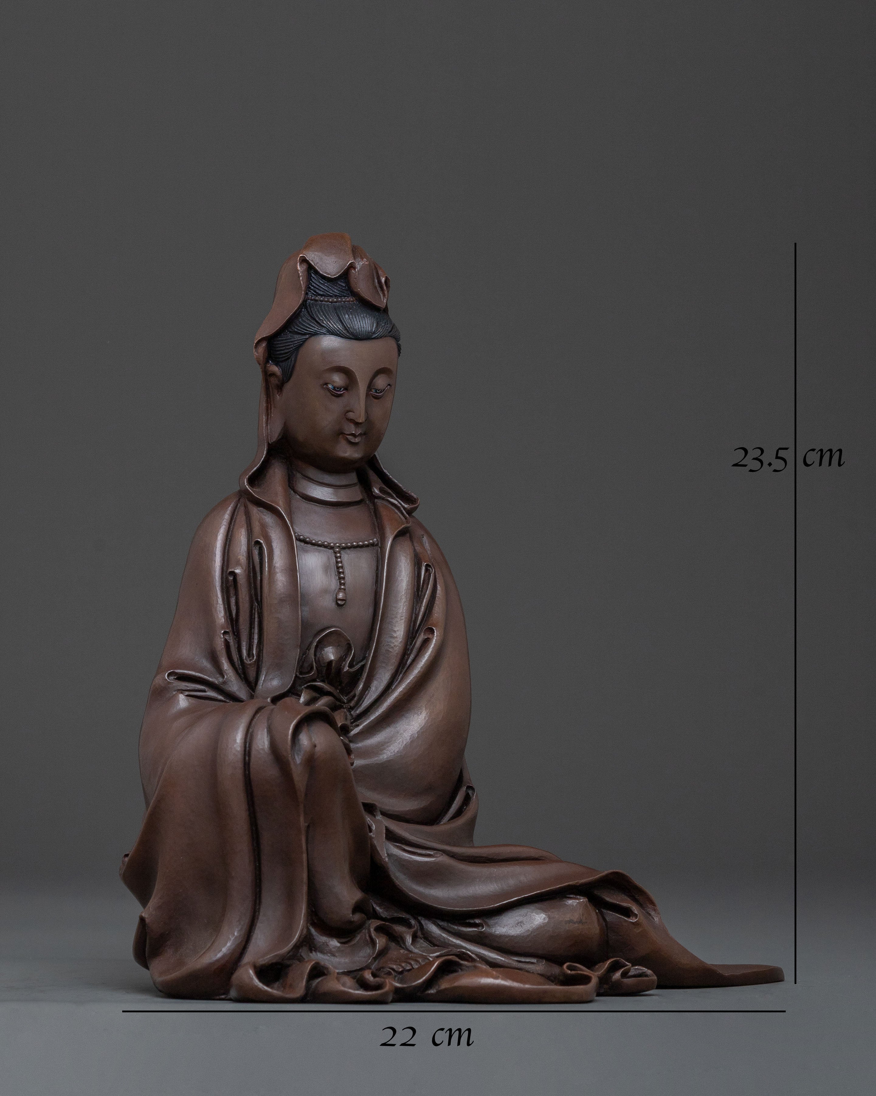 Guanyin Compassion Statue: Oxidized Copper Body
