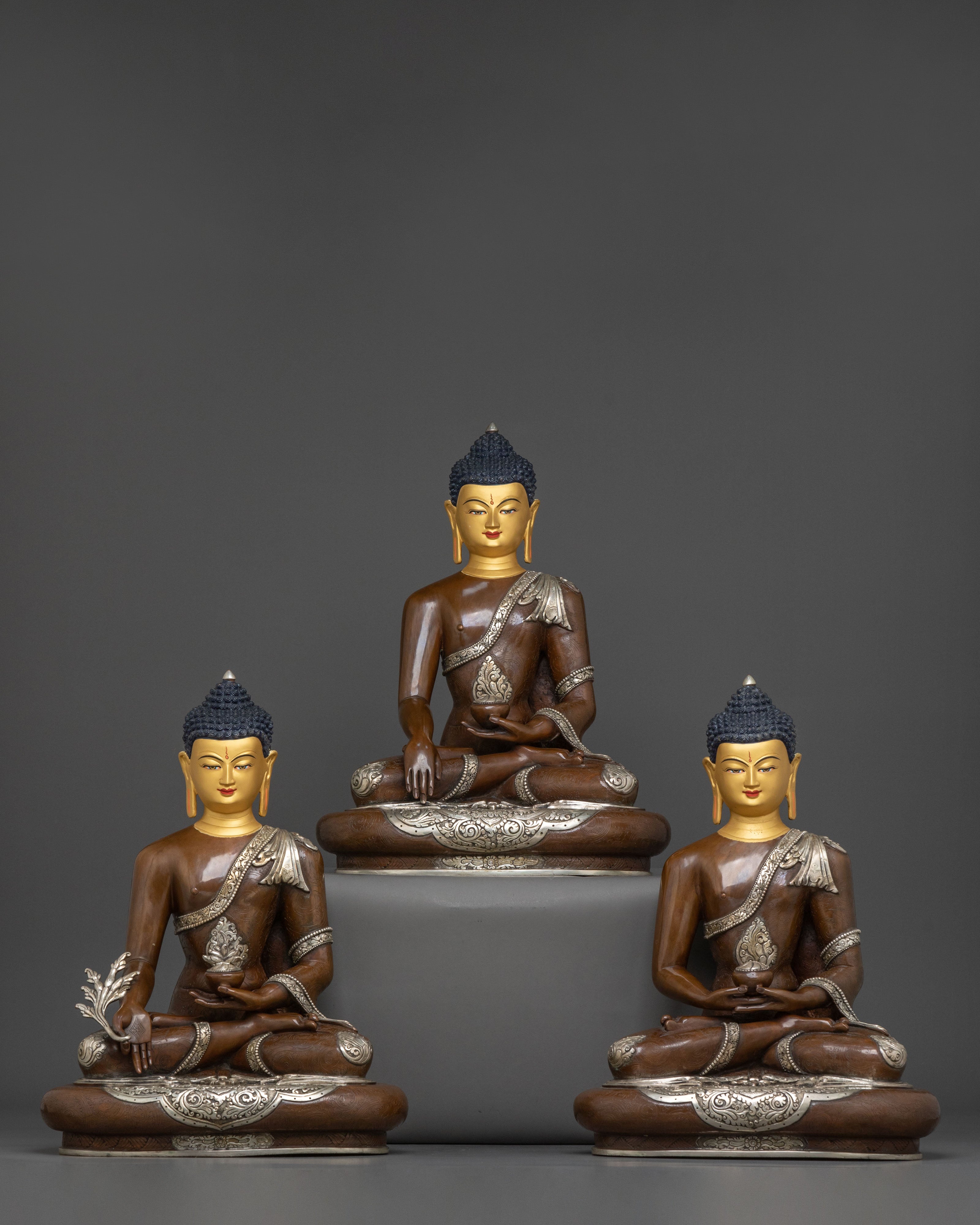 Three Buddhas Sacred Statue Set | Oxidized Copper Statue Set