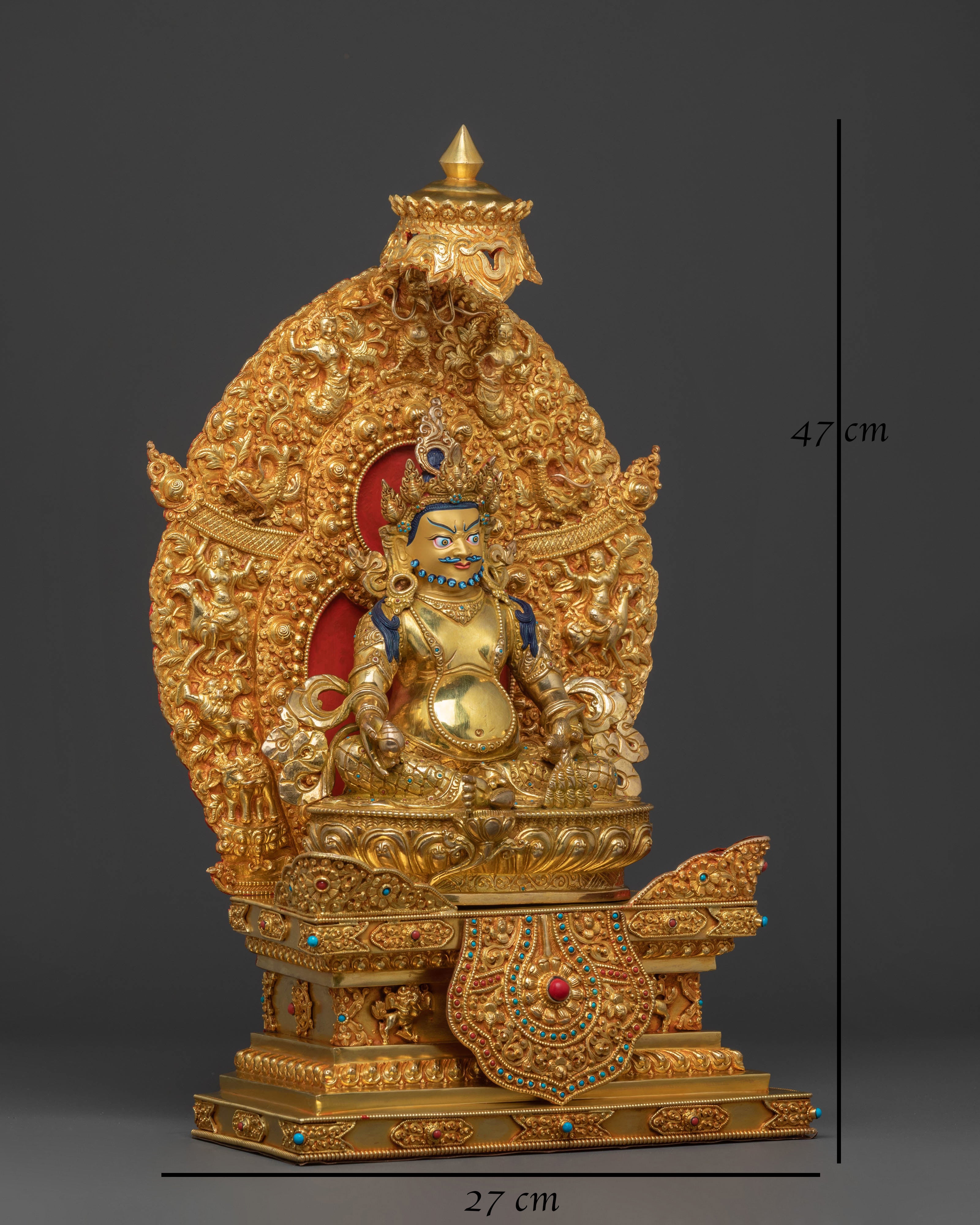 Majestic 24K Gold Gilded Sculpture of Dzambhala on Throne