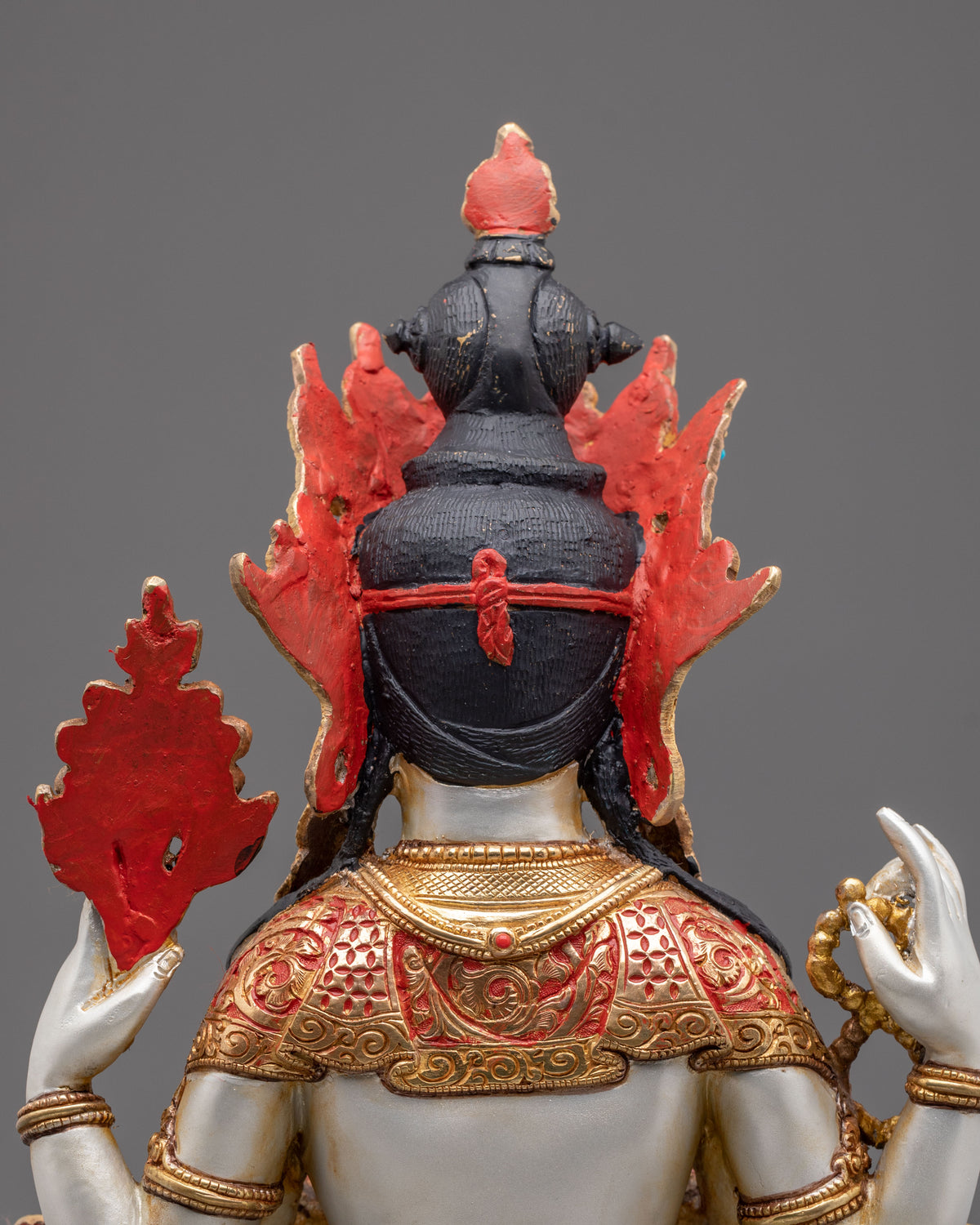 Four Armed Chenrezig Fire Gold Gilded Sculpture | Home Decor