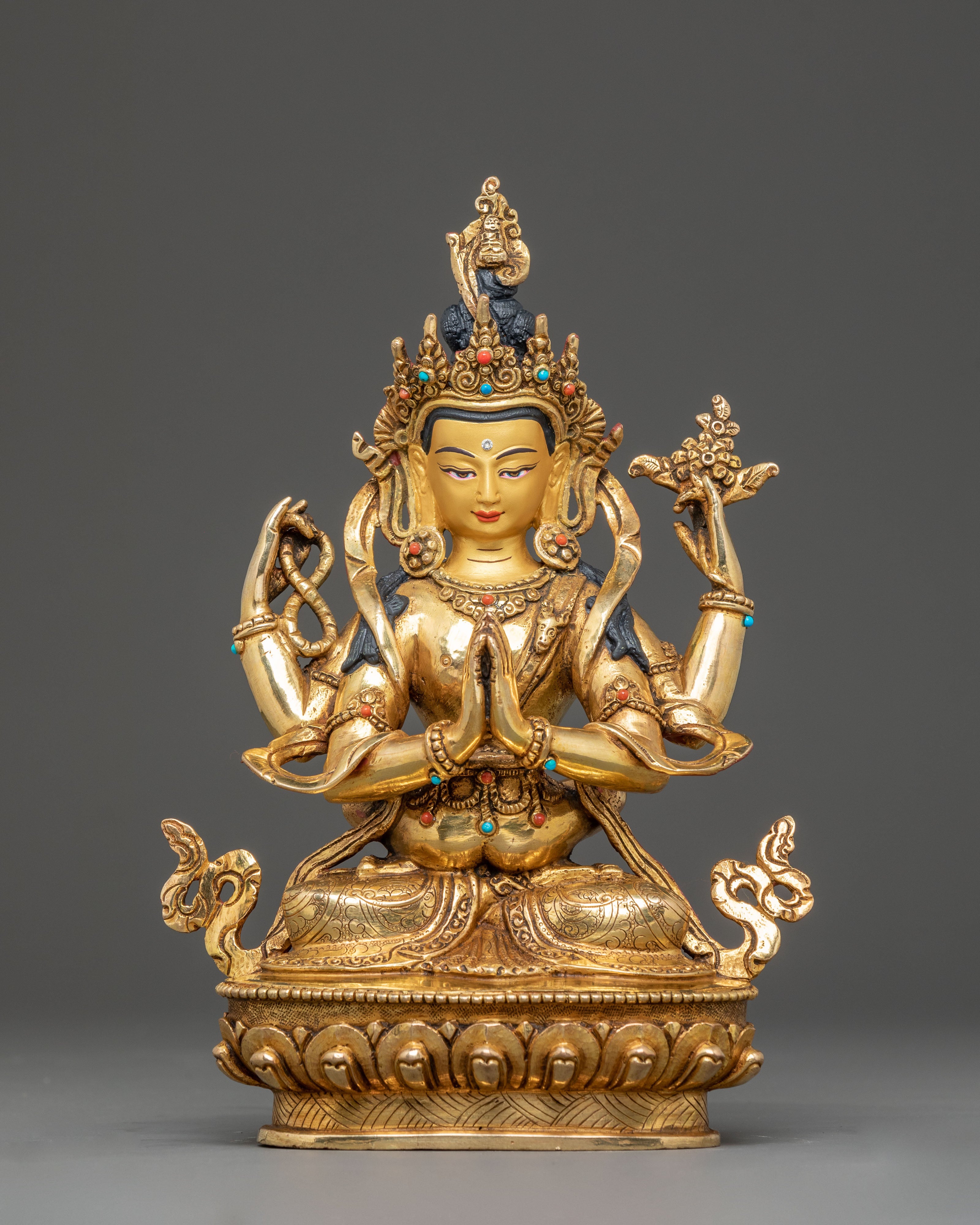 Handmade Avalokiteshvara Golden Statue | Bodhisattva of Compassion