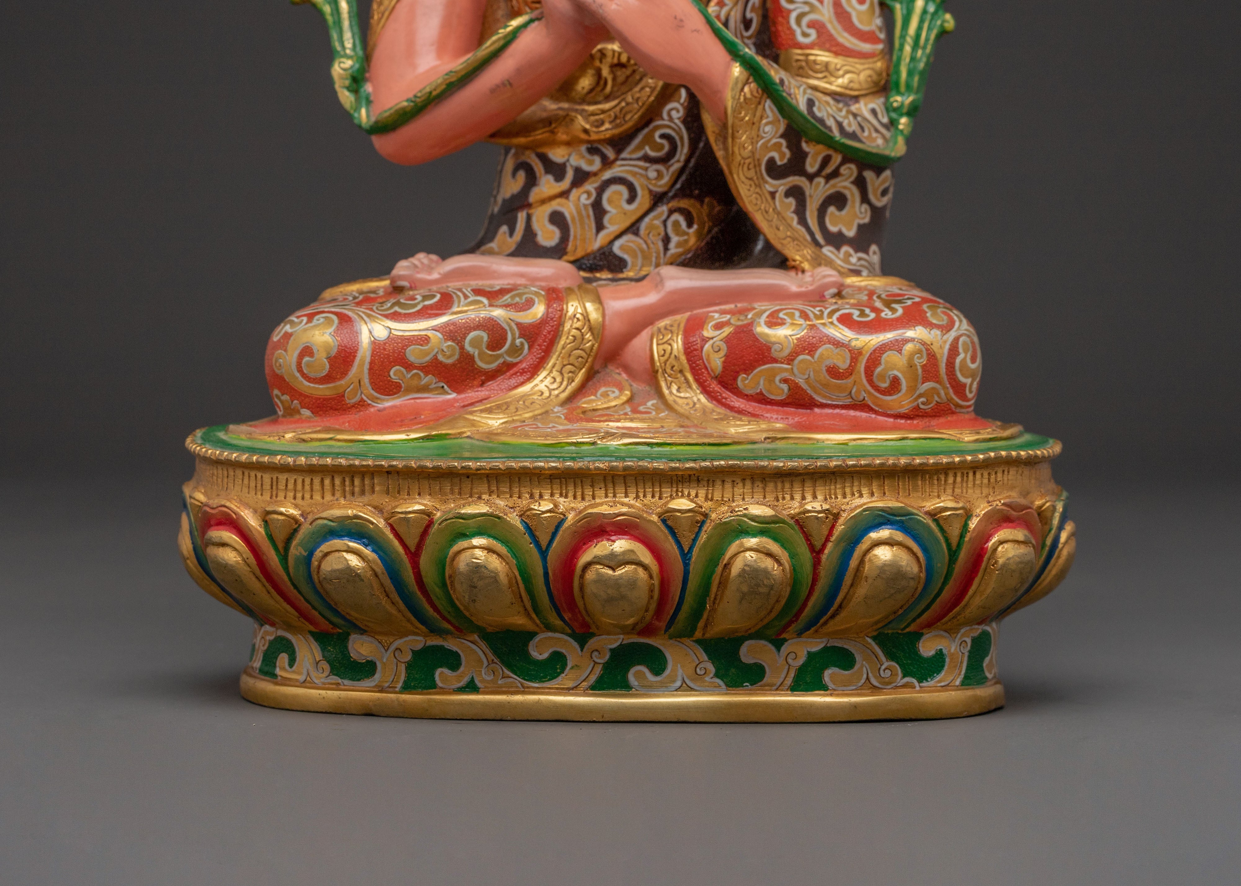 Tsongkhapa with Disciples Statue – 24K Gold Gilded Icon