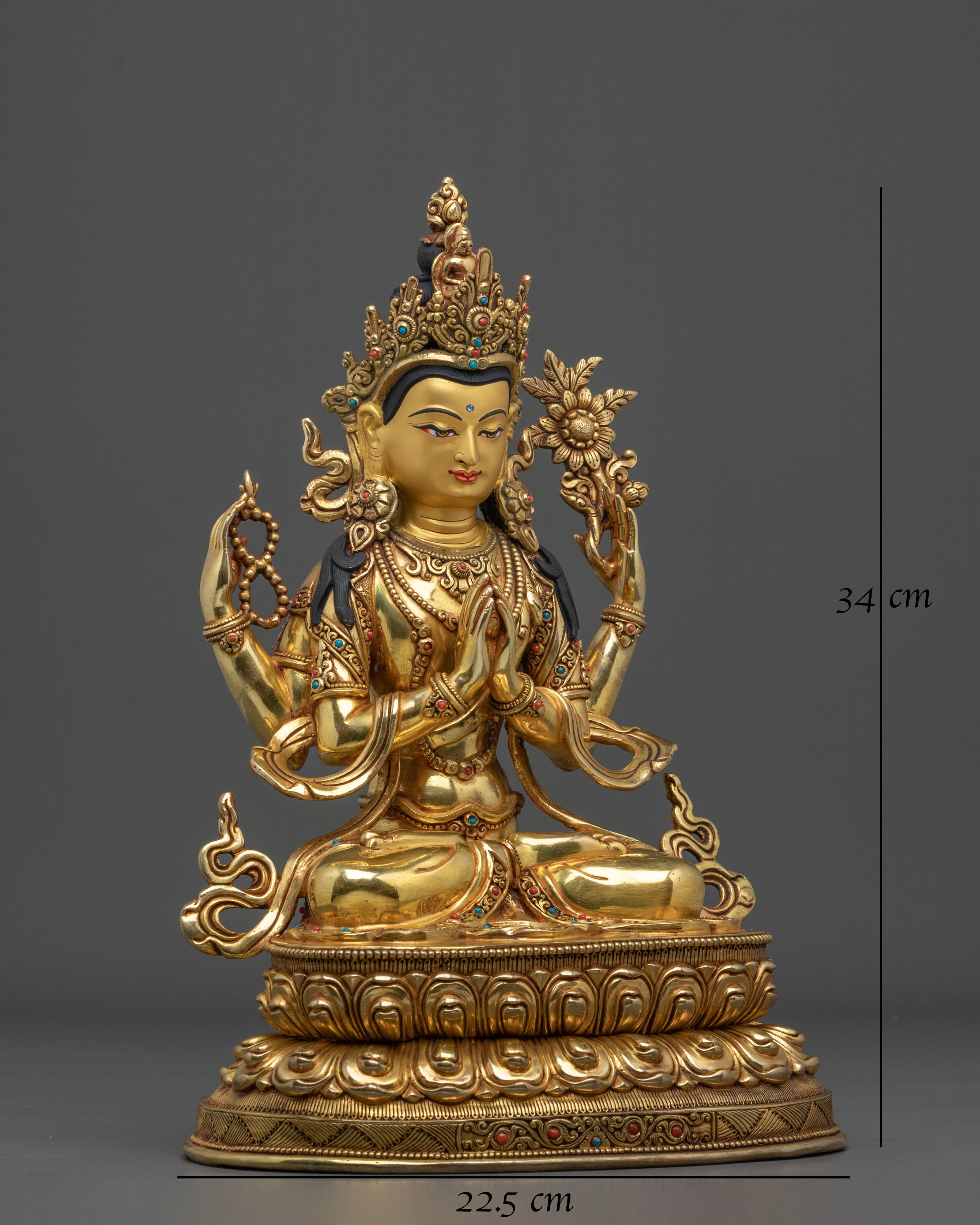 Chenrezig Four Armed Compassion Altar Sculpture | Bodhisattva Symbol of Universal Love