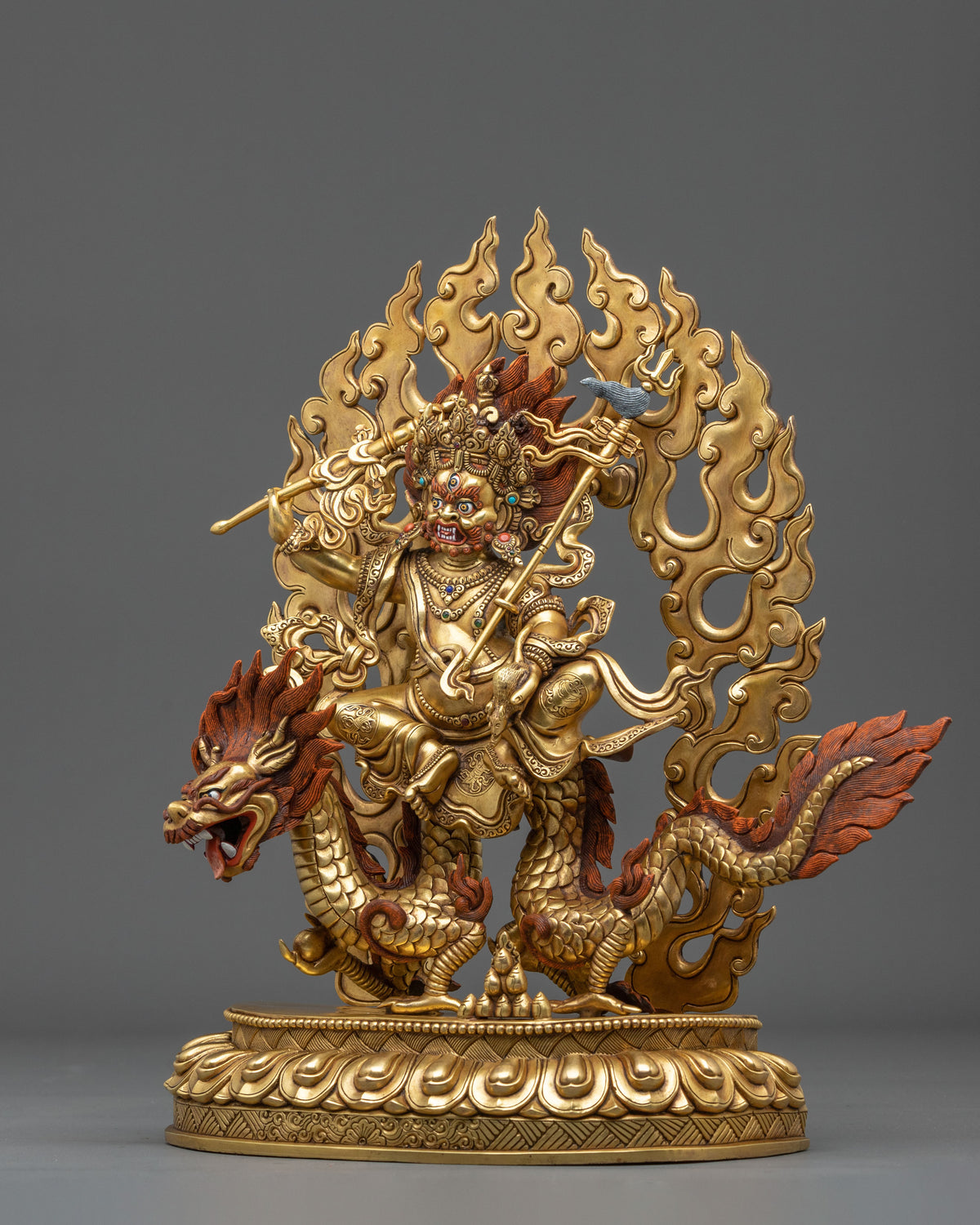 24K Gold Gilded Copper White Dzambhala Statue | Wealth Guardian