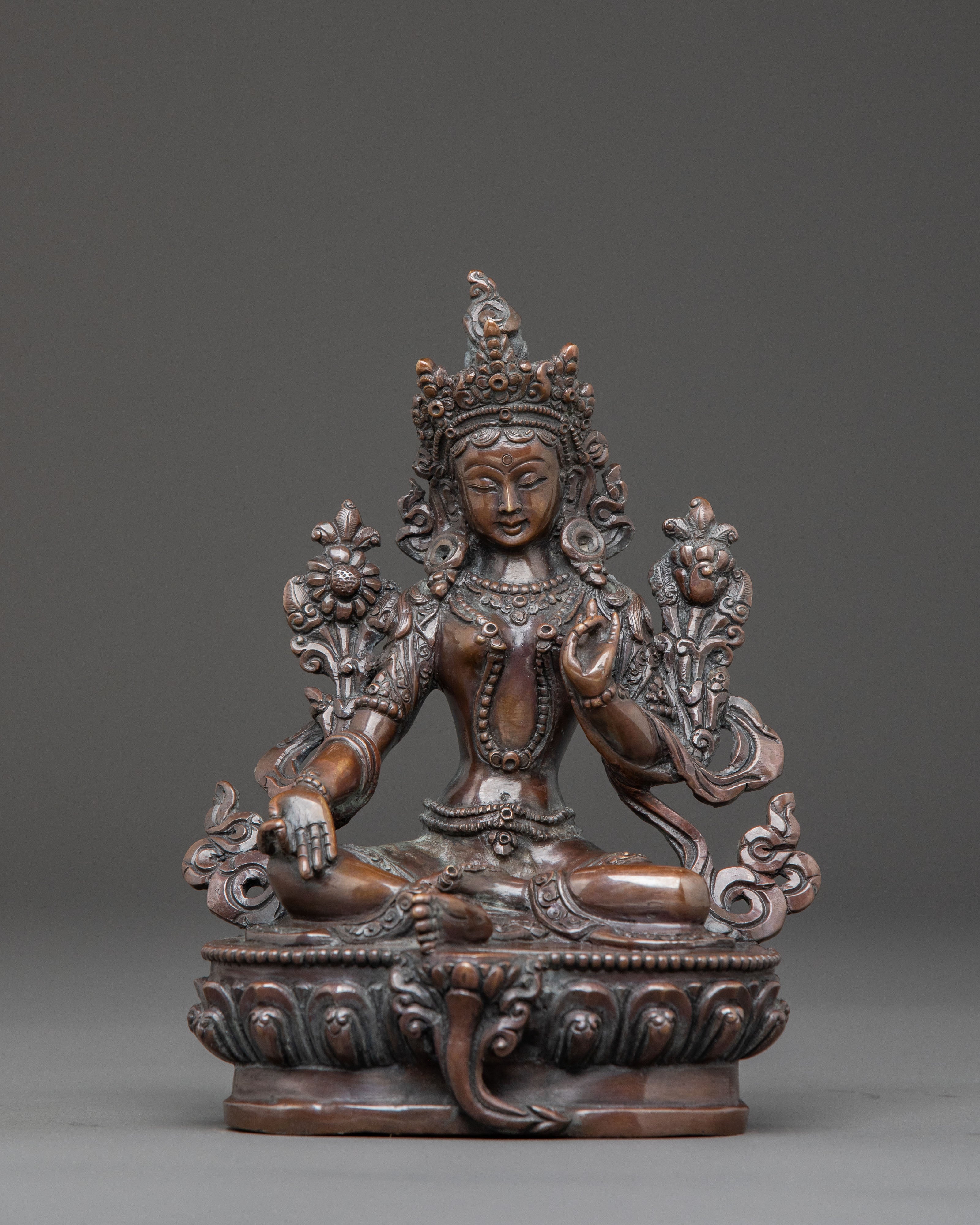 Mother Green Tara Blessing Statue - Oxidized Copper
