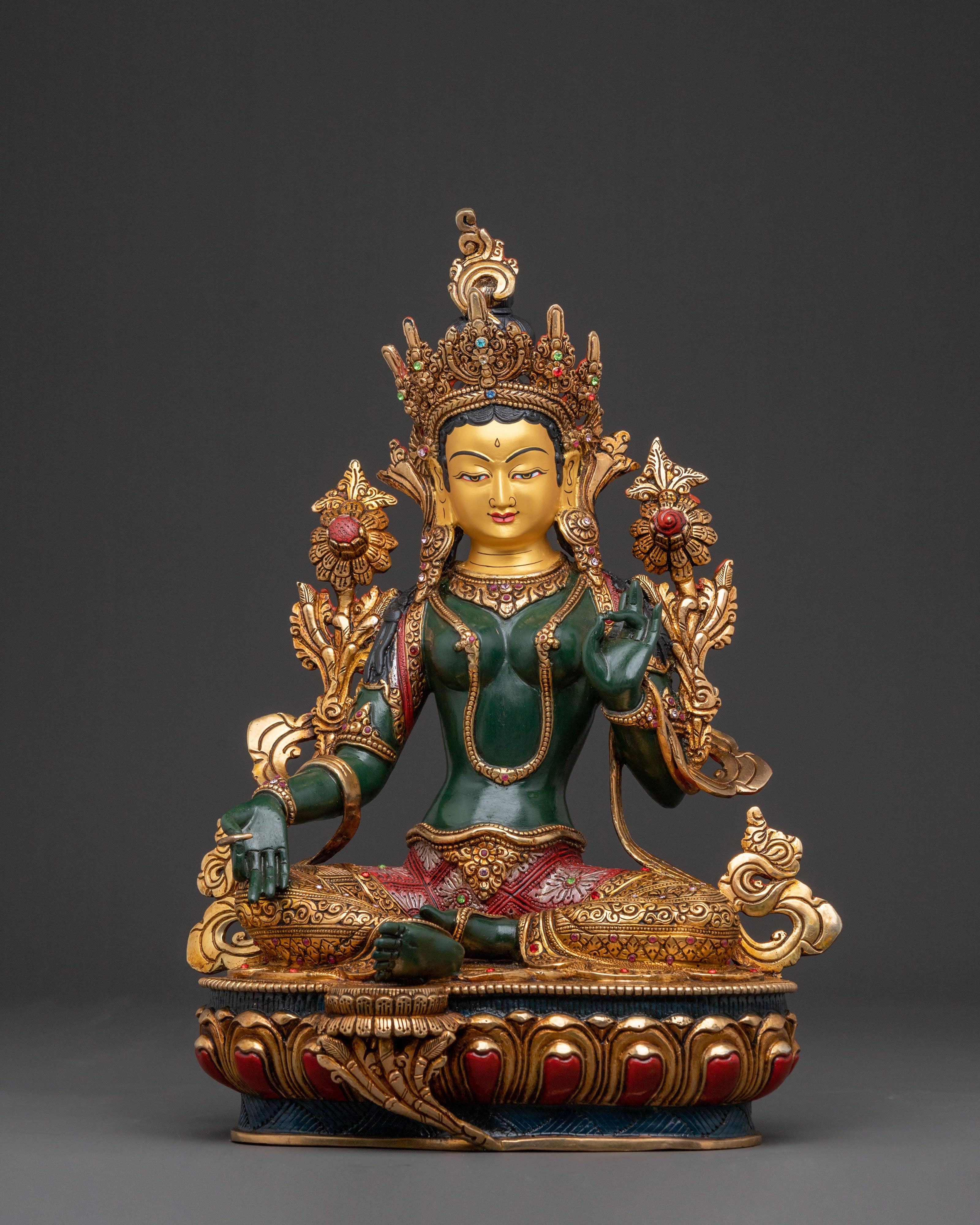 Green Tara Handcrafted Copper Statue 