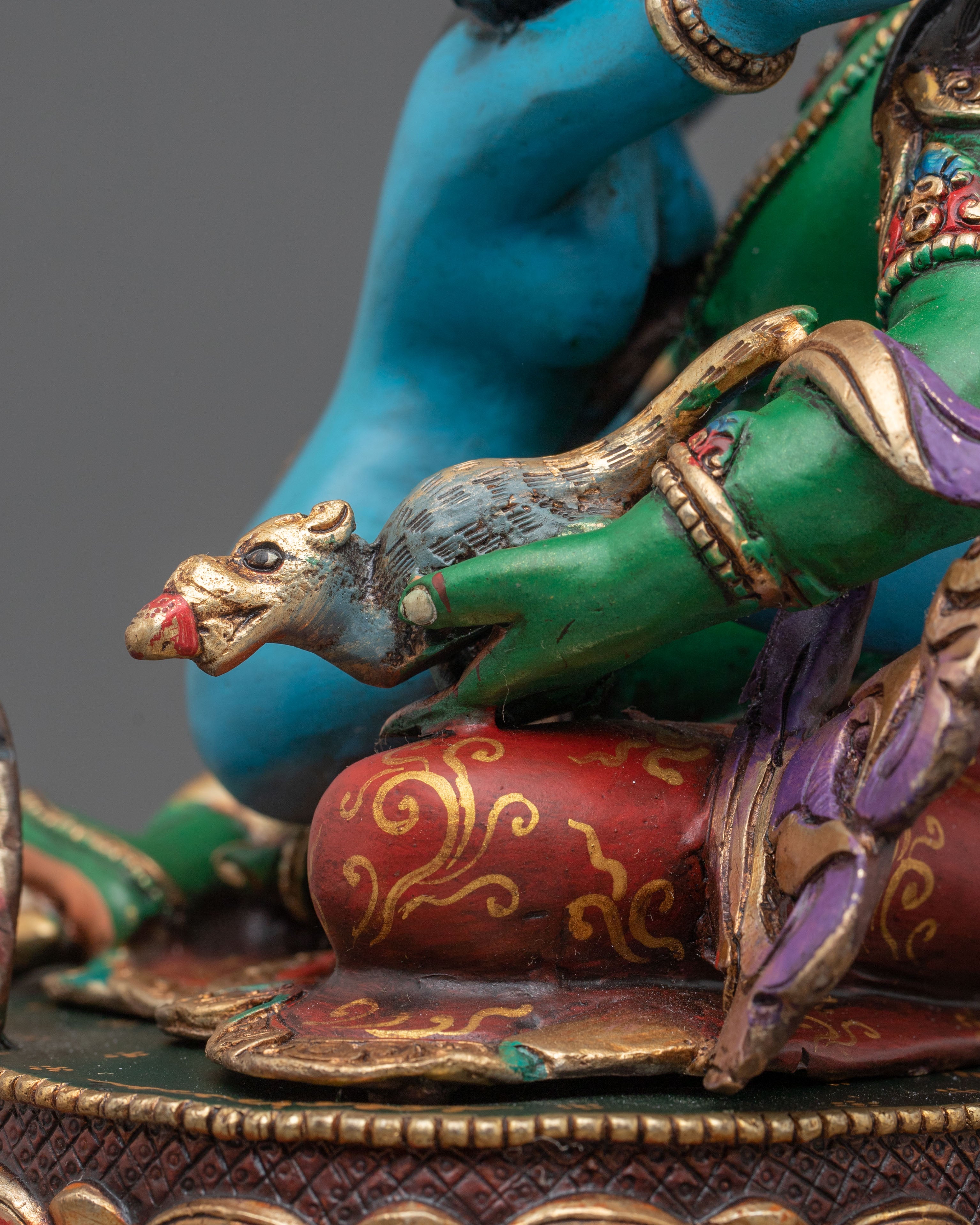 Green Dzambhala Statue | Copper Figurine of Wealth Deity