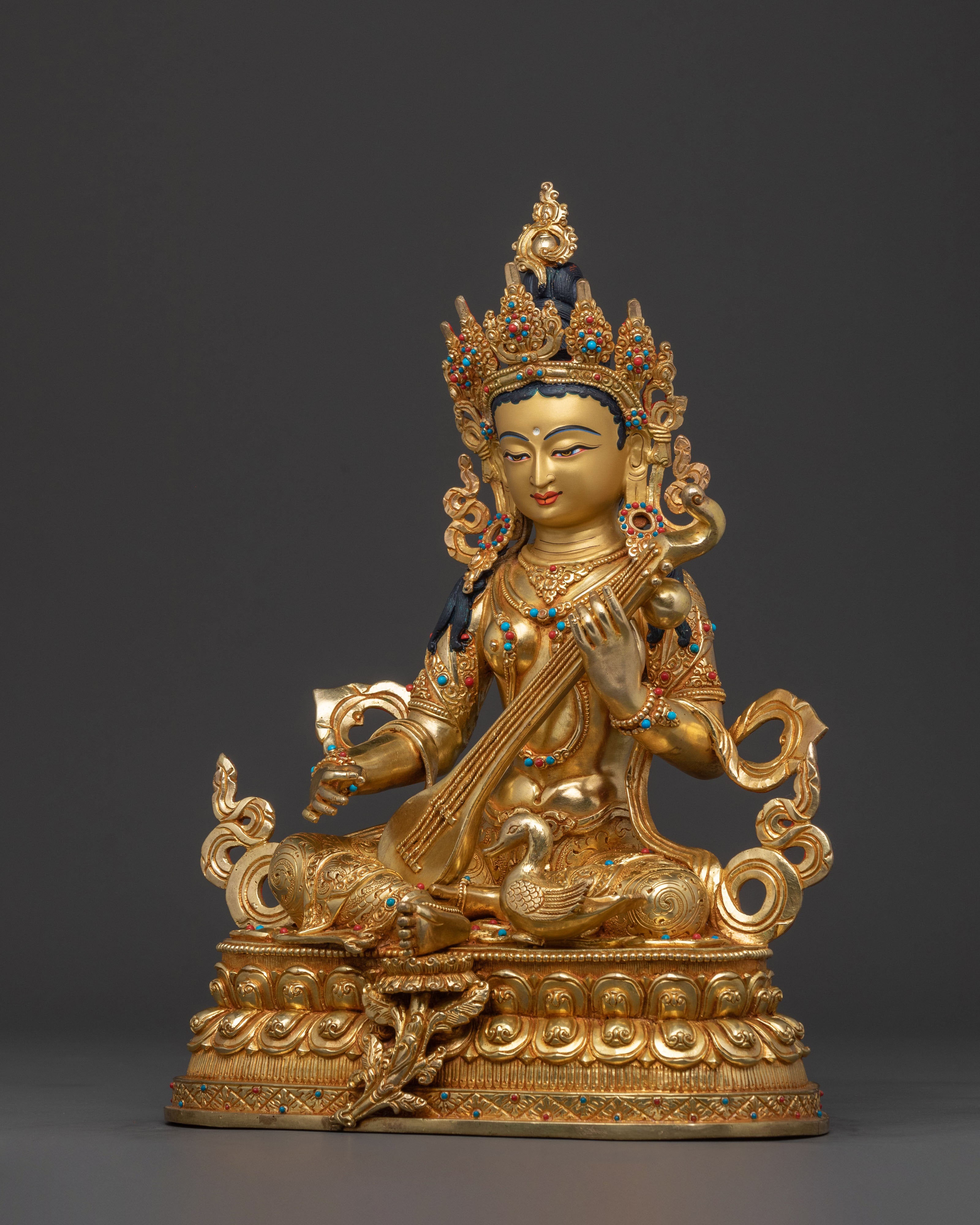Goddess Saraswati Golden Statue | Knowledge Figure
