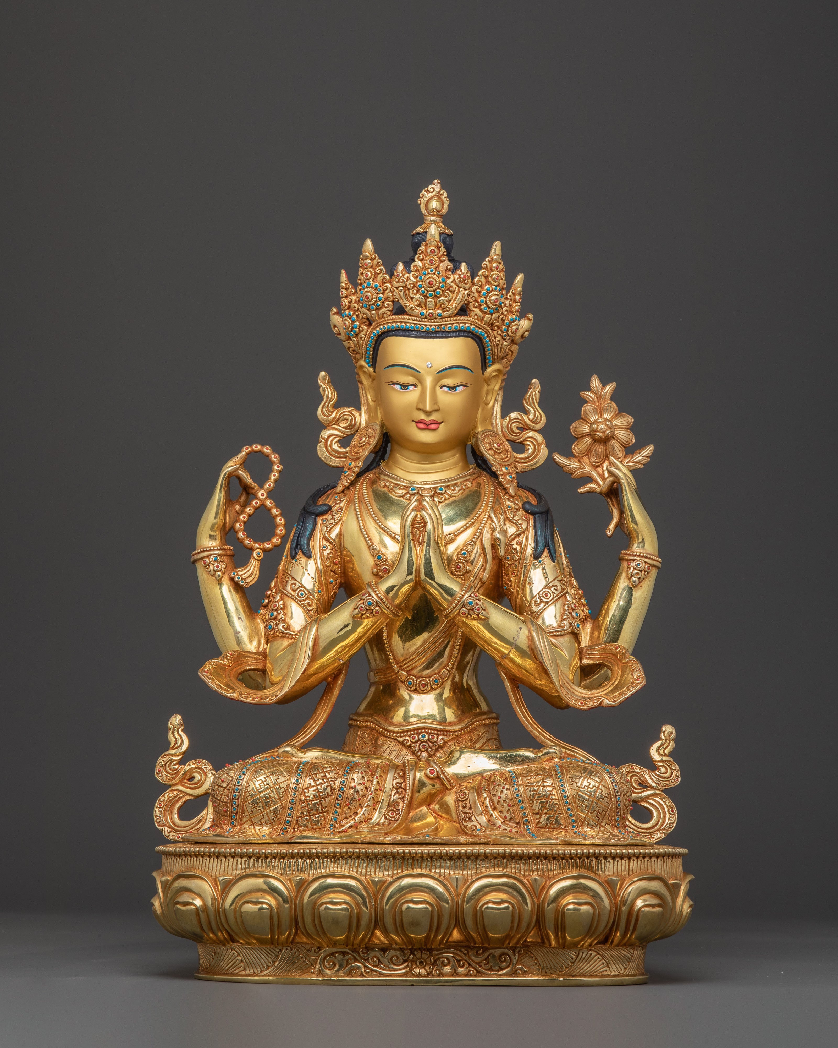24k Gold Gilded Chenrezig Sacred Statue — Handcrafted Splendor
