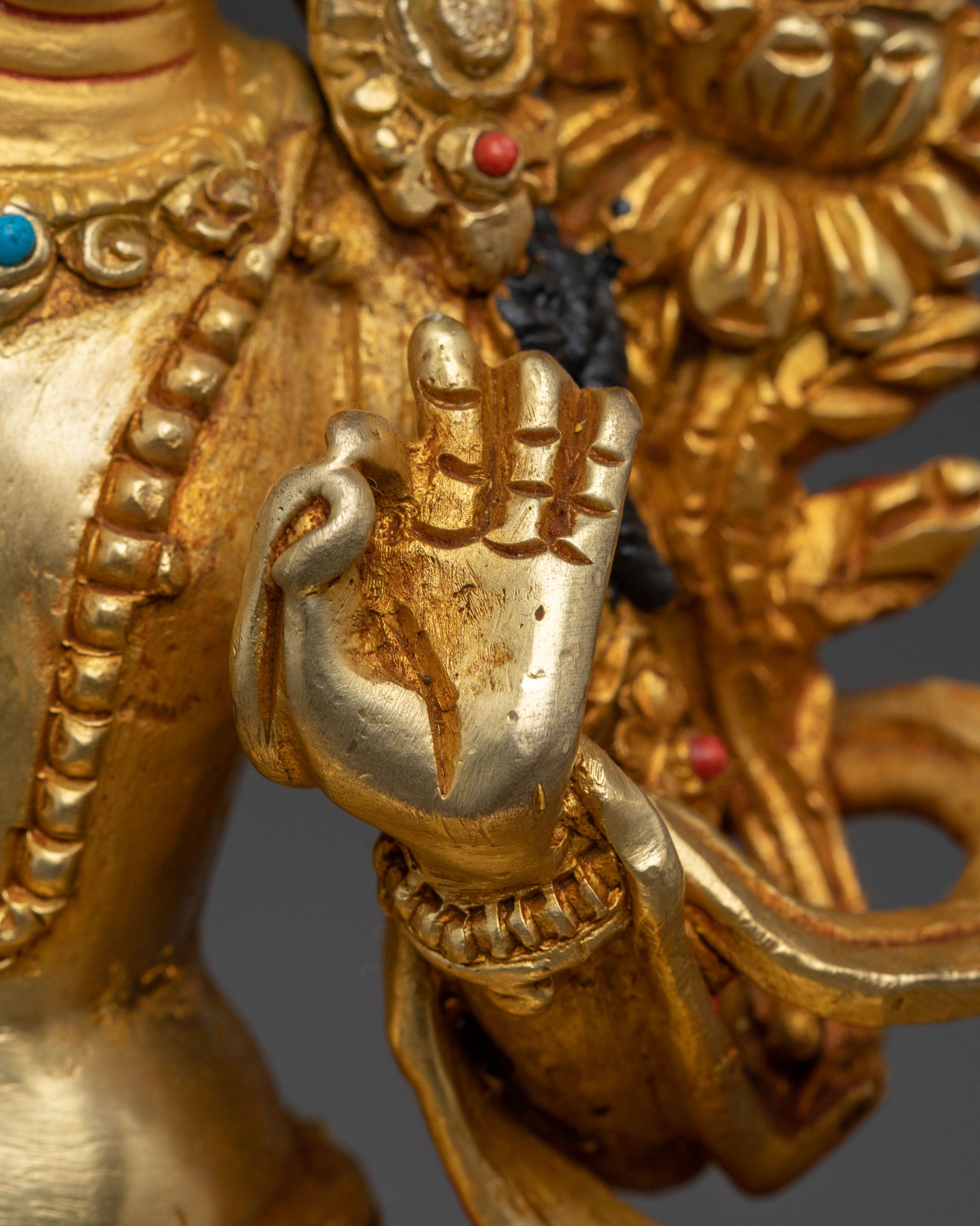 Bodhisatttva Manjushri Handcrafted Statue | 24k Gold Gilded Himalayan Sculpture