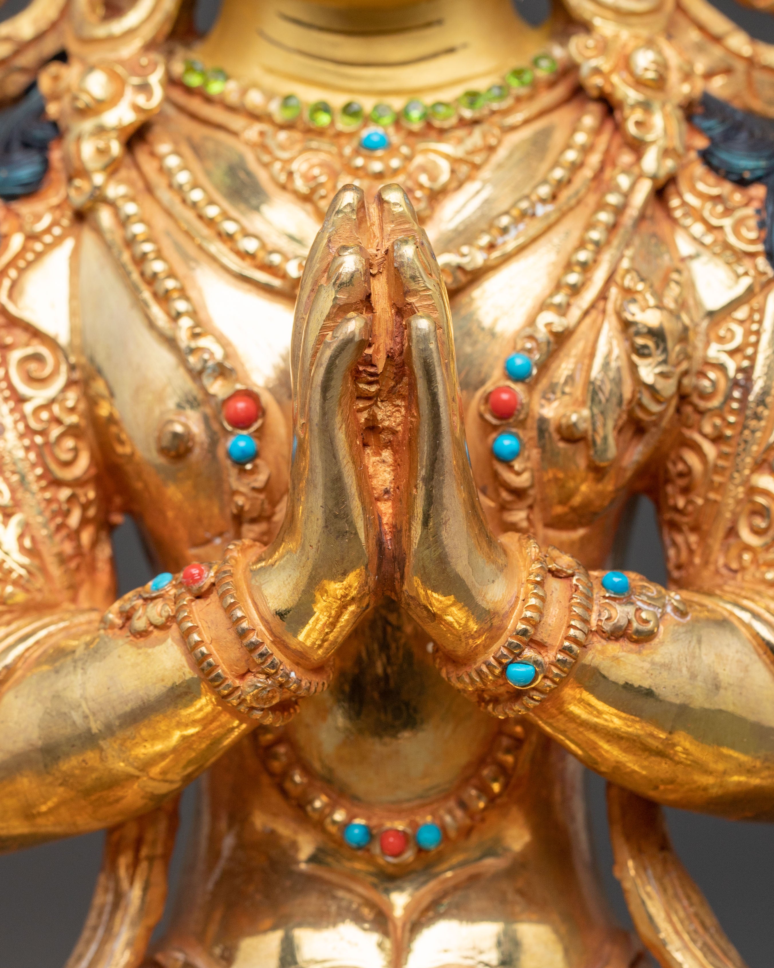24K Gold Gilded Chenrezig Handmade Statue | Bodhisattva of Compassion