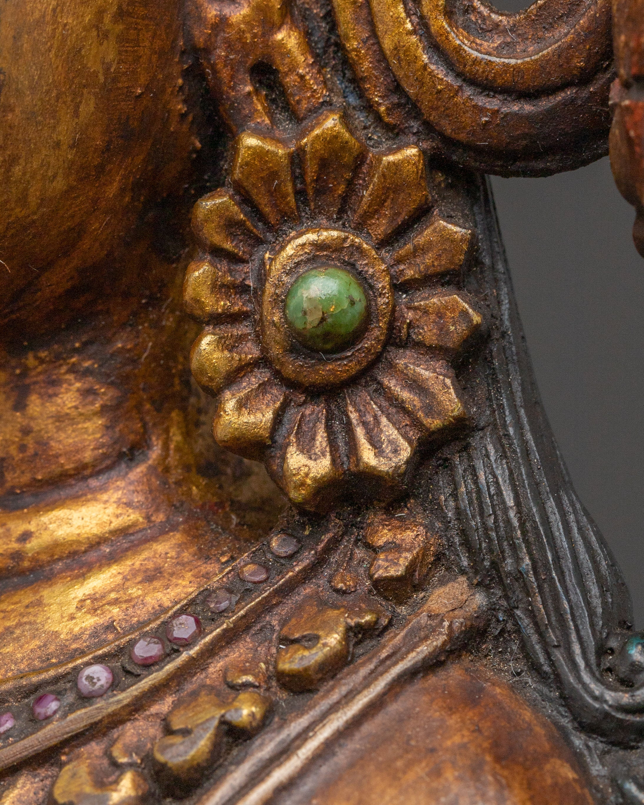 Lokeshwor Tibetan Sacred Statue: Antique Gold and Gemstone Artistry