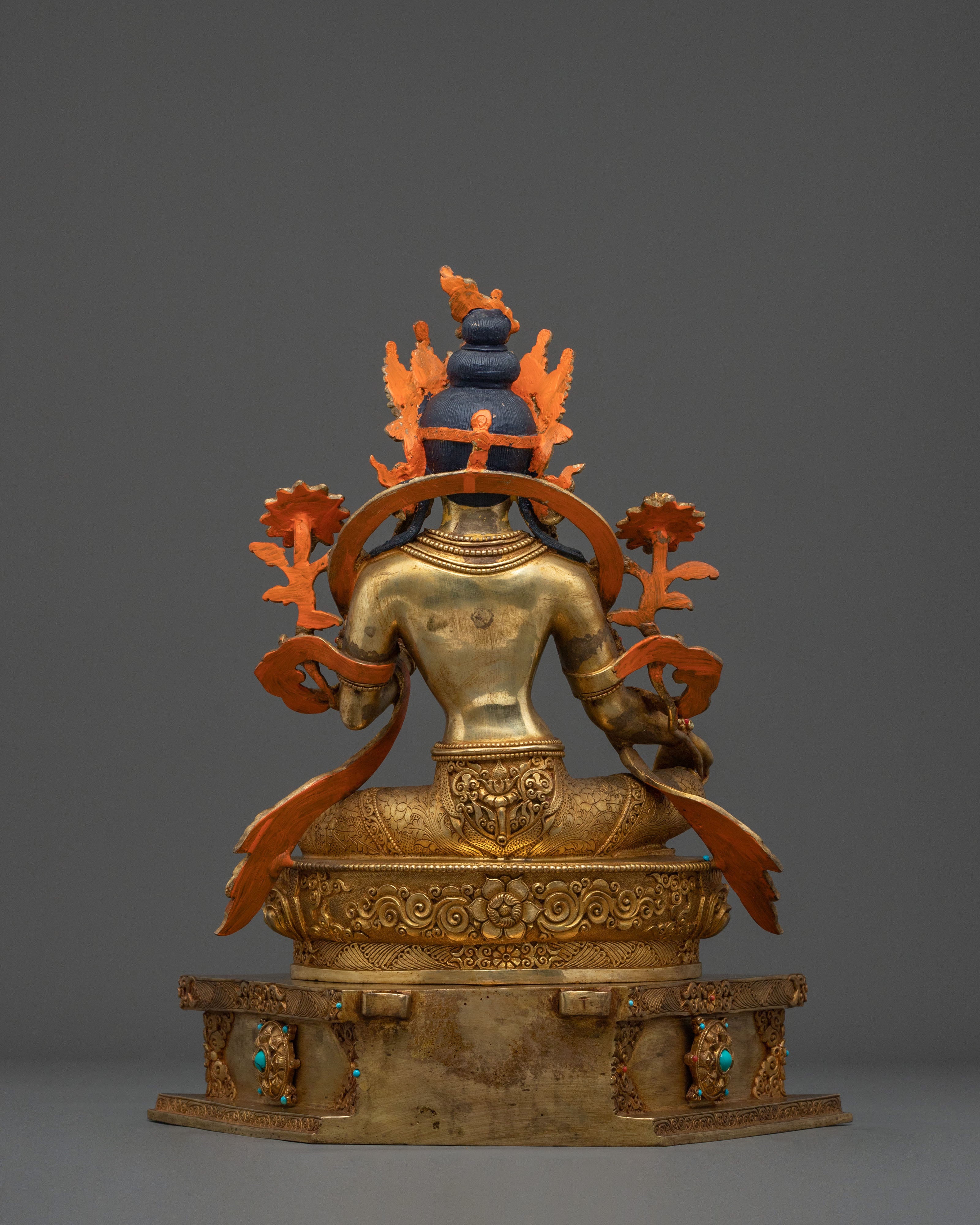 Green Tara Fire Gold Gilded Statue | Made in Nepal
