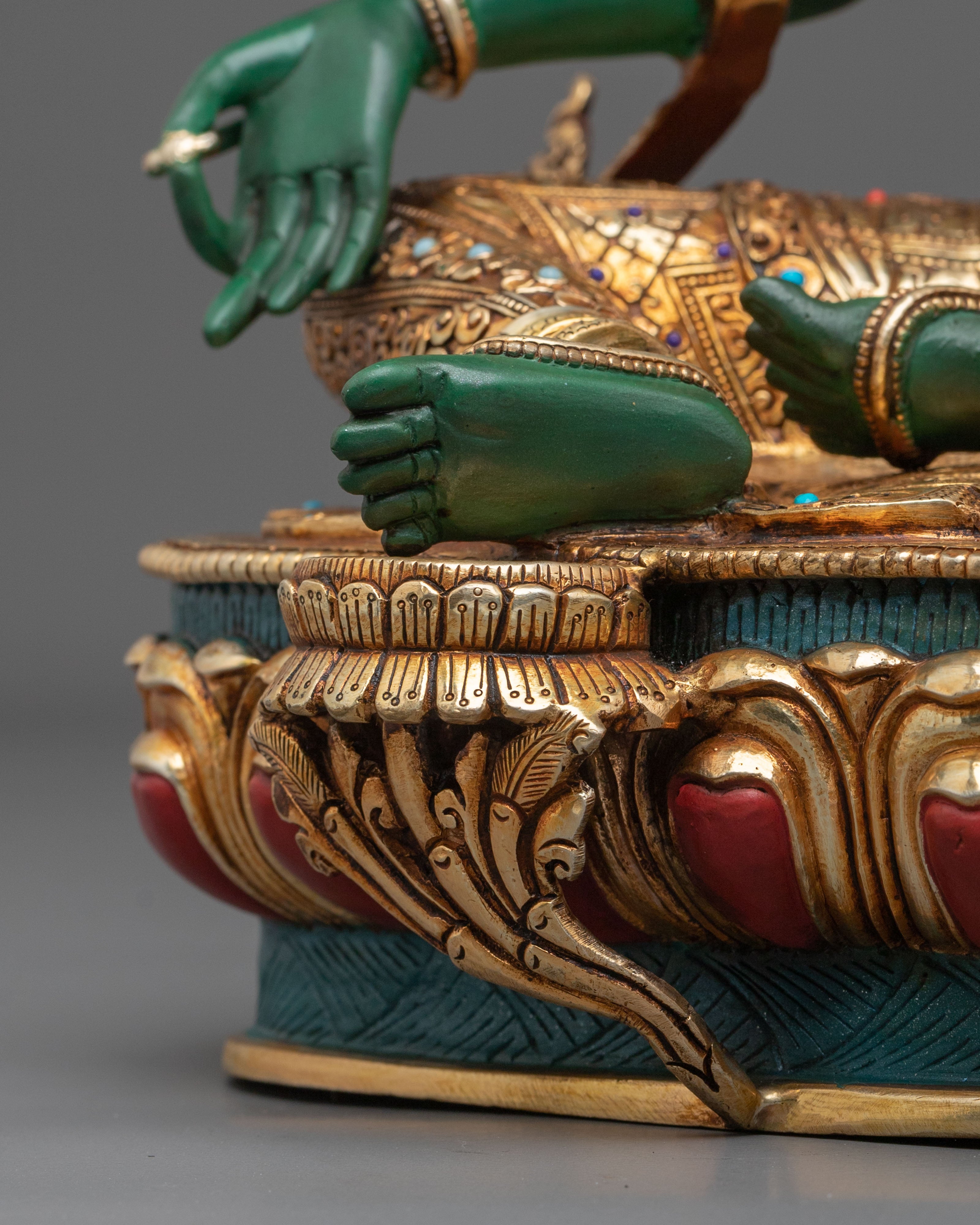 Green Tara Statue | Divine Compassionate Figurine in 24K Gold