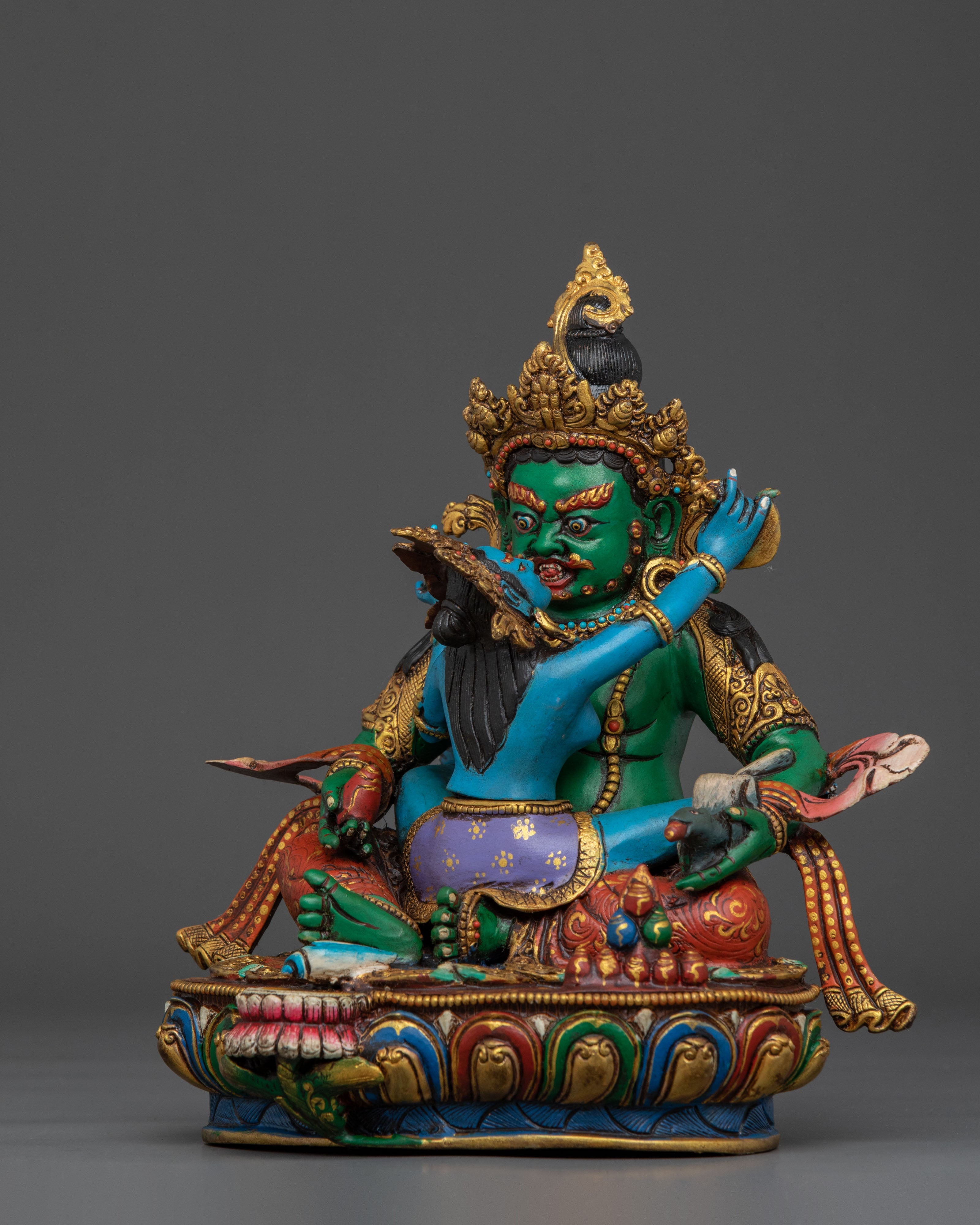 Green Dzambhala Statue | Handcrafted Wealth Deity