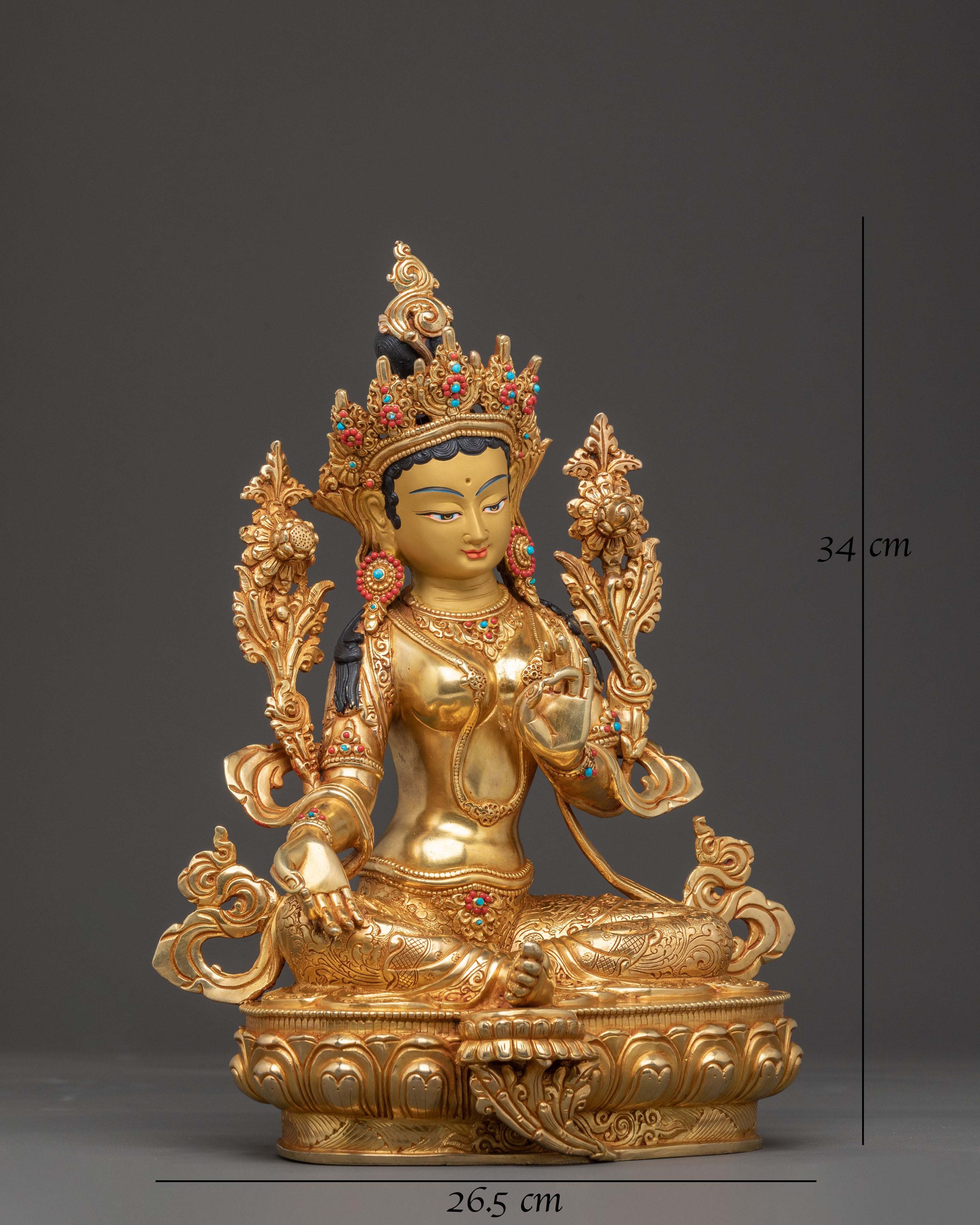 Green Tara Blessing Statue: Handcrafted in 24K Gold