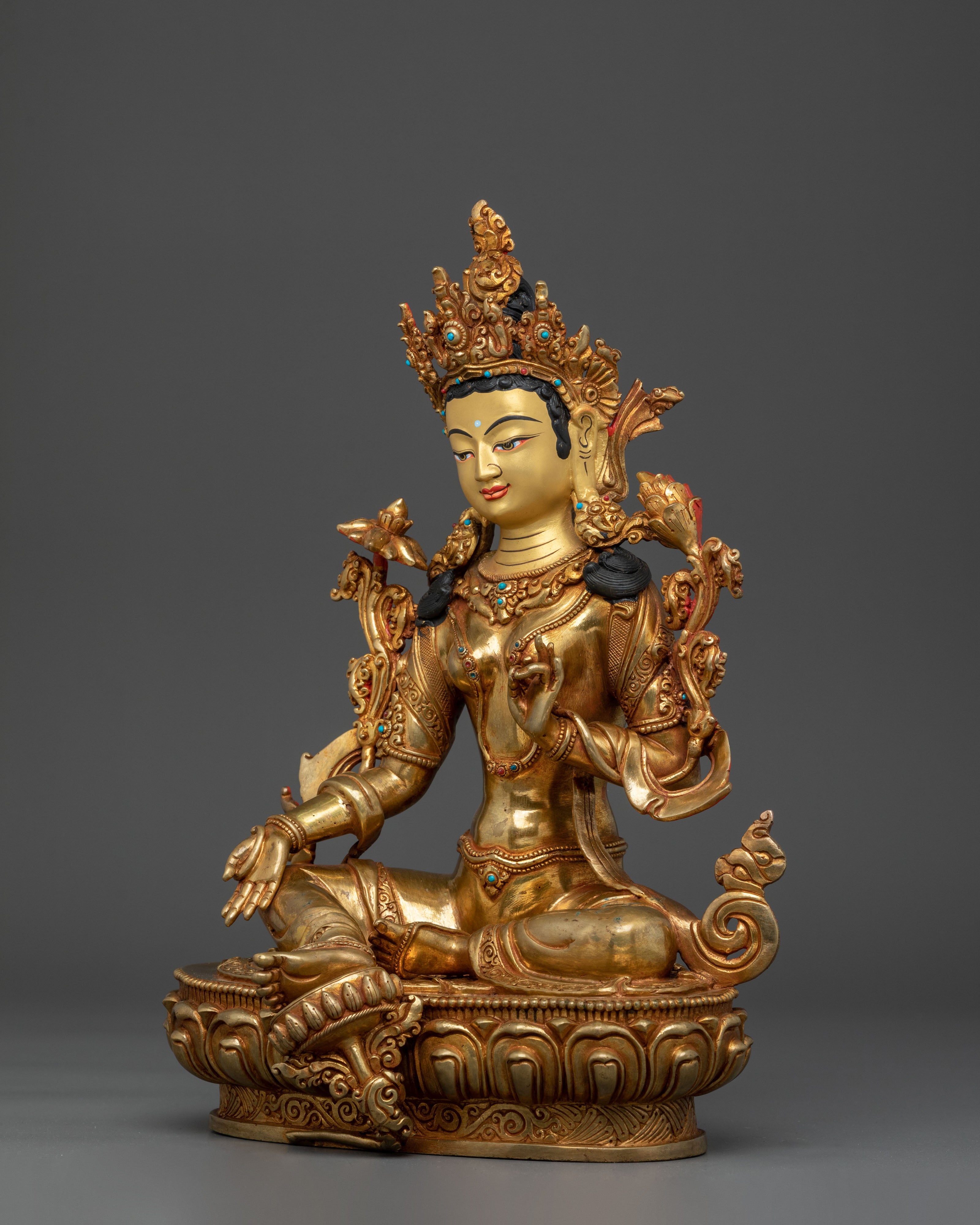 Green Tara Tibetan Buddhist Figurine | Sacred Goddess of Compassion