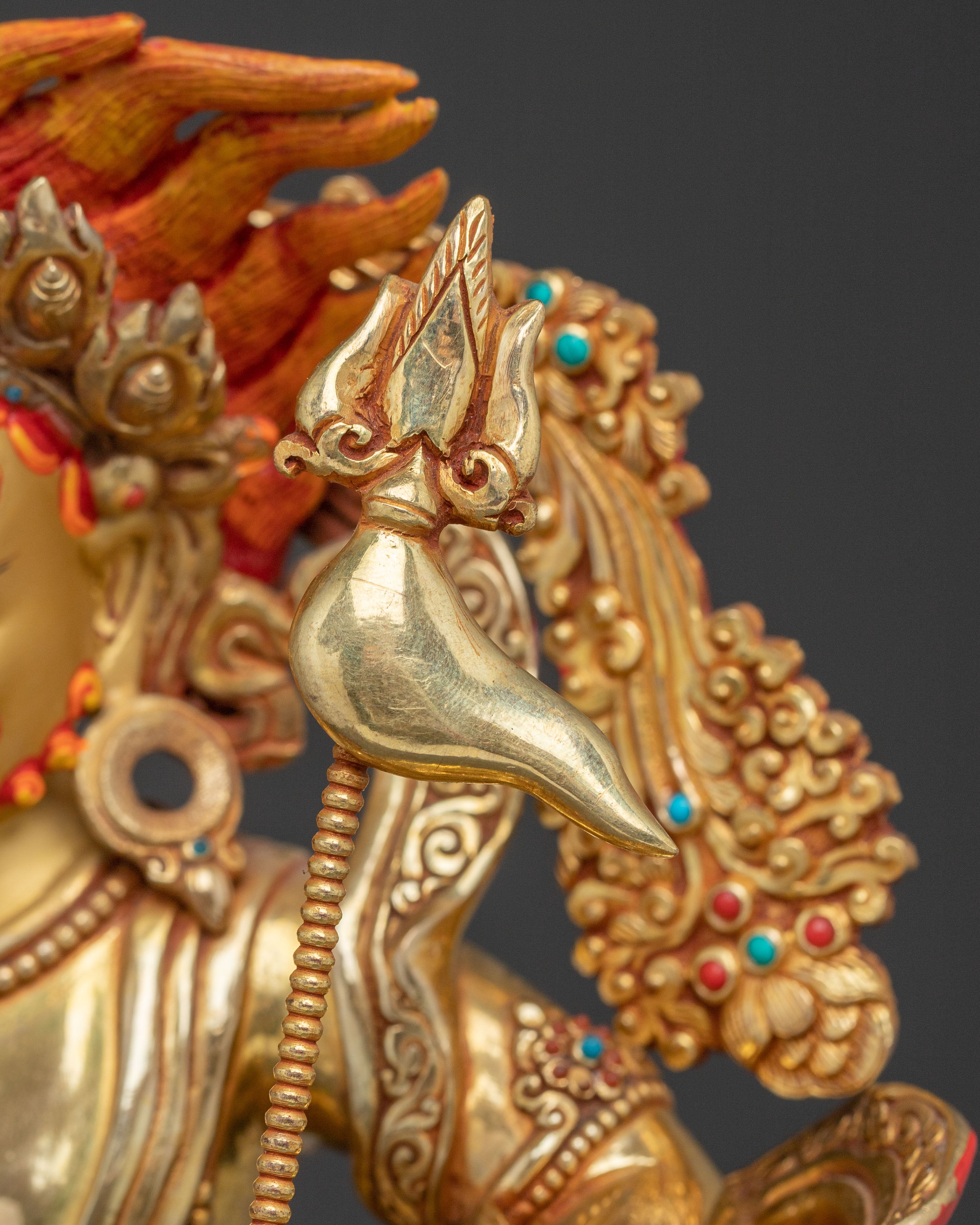 Wealth Deity White Dzambhala Handcrafted Statue - 24K Gold Gilded