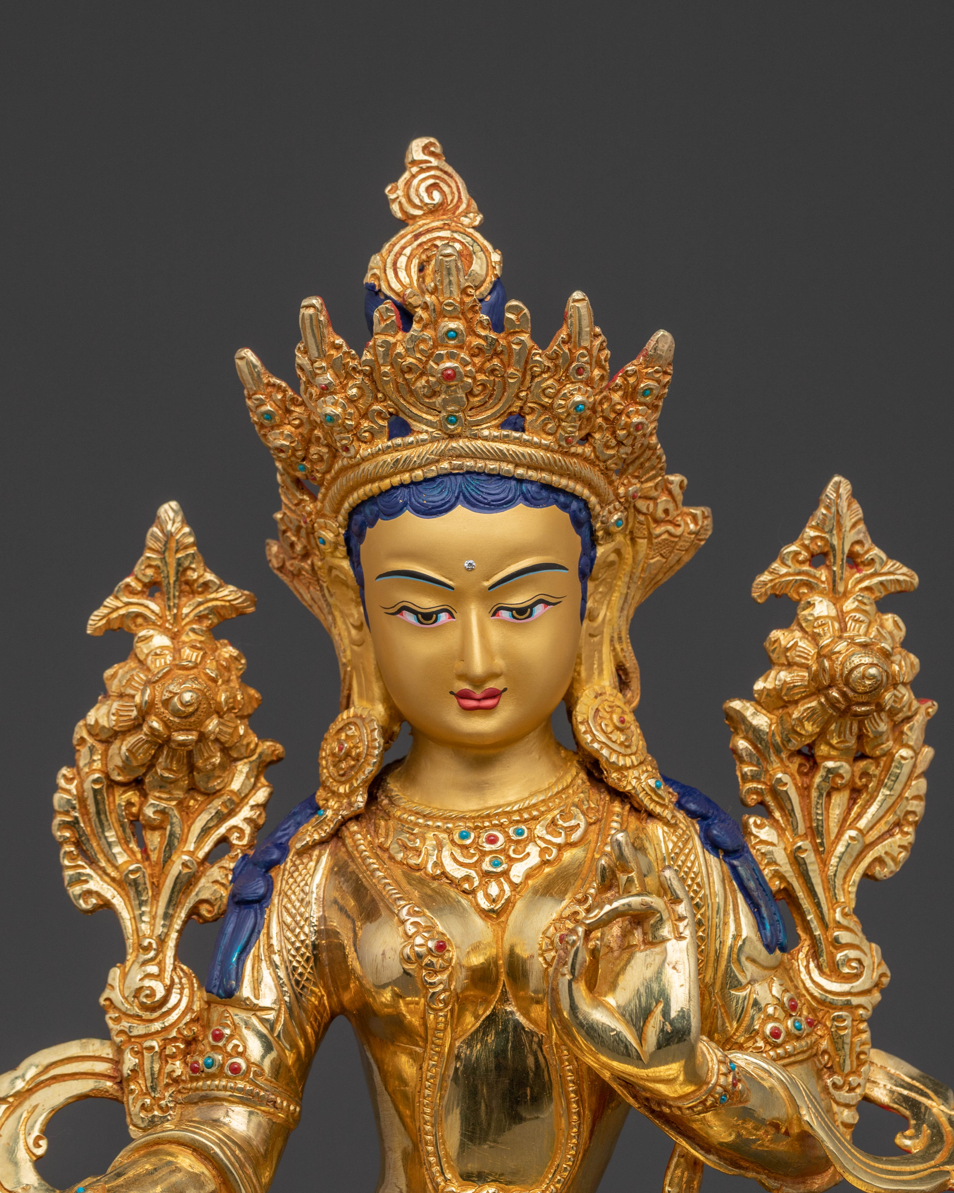 Green Tara Blessed Statue | Serene Gilded Copper Statue