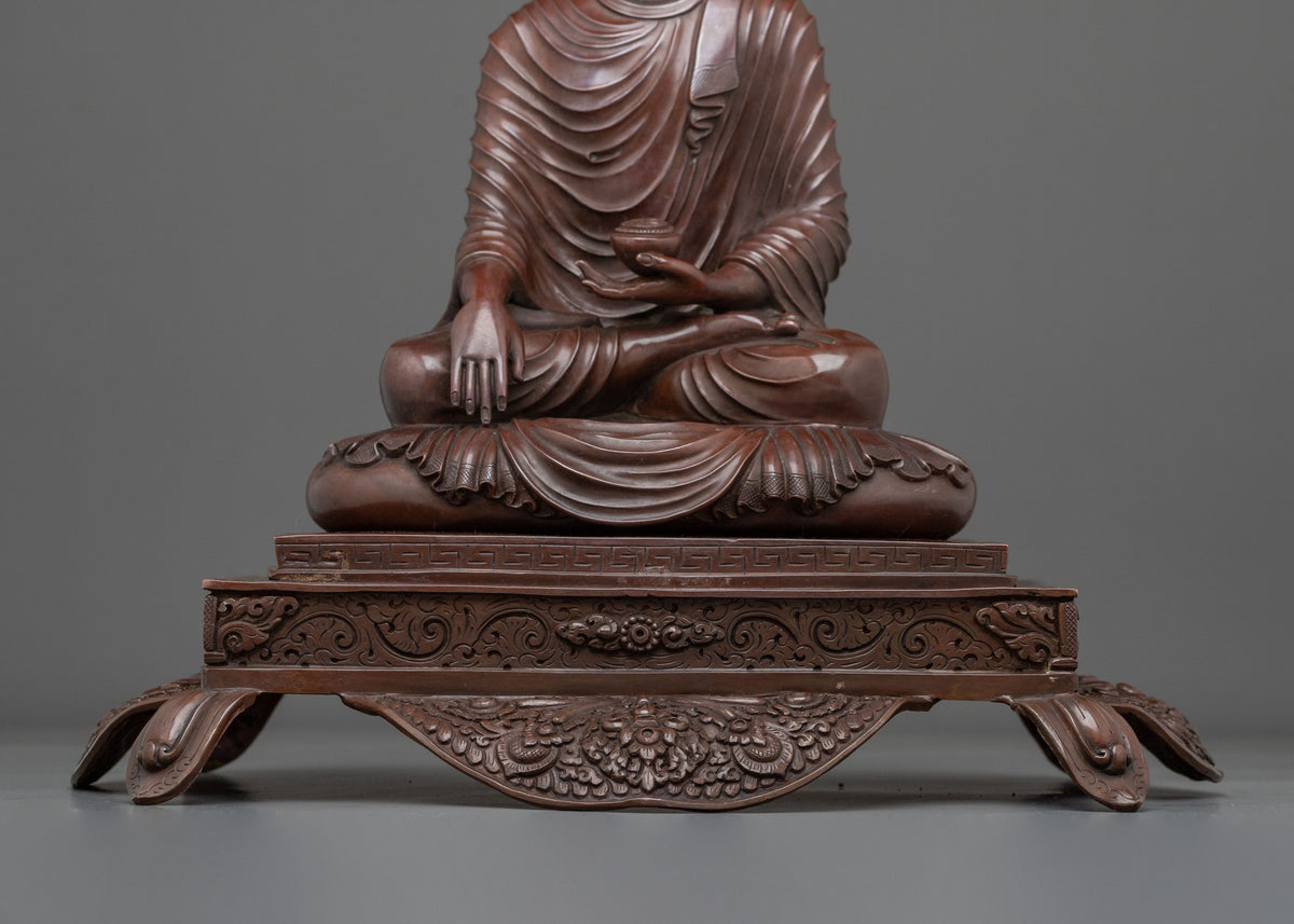 Shakyamuni Buddha Oxidized Statue on Throne | Home Decor