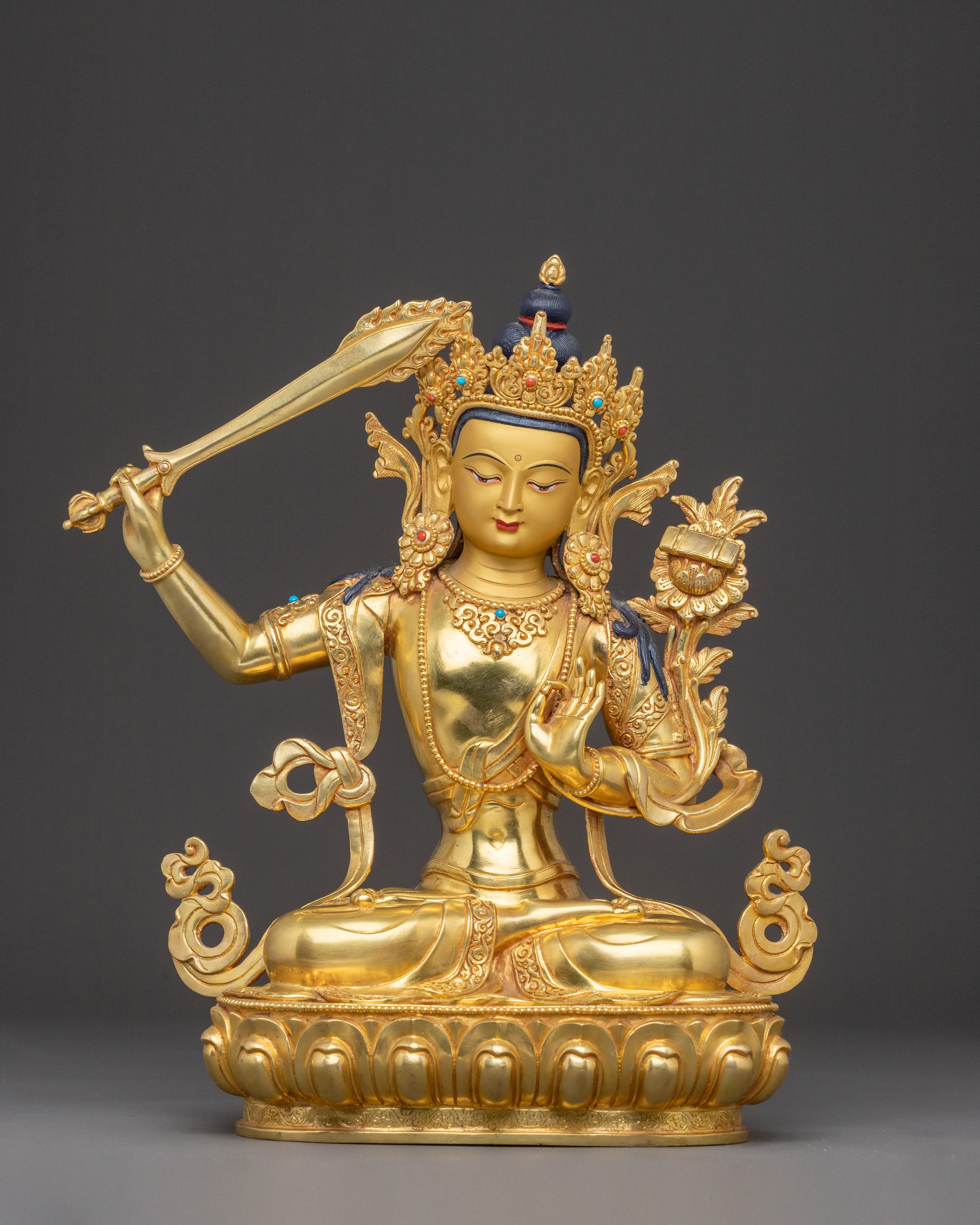 24K Gilded Manjushri Blessing Statue