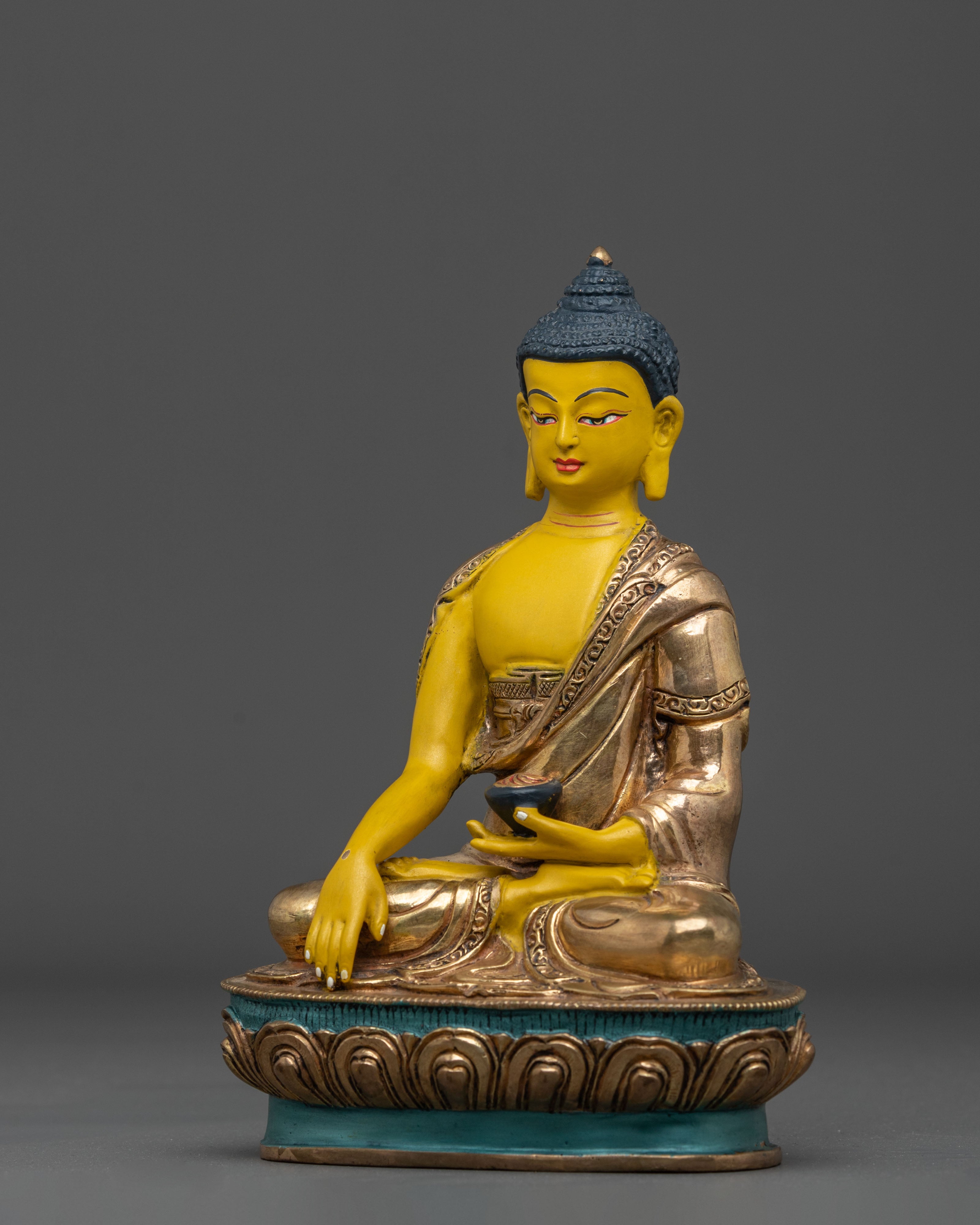 Historical Buddha Shakyamuni Meditation Sculpture in 24K Gold