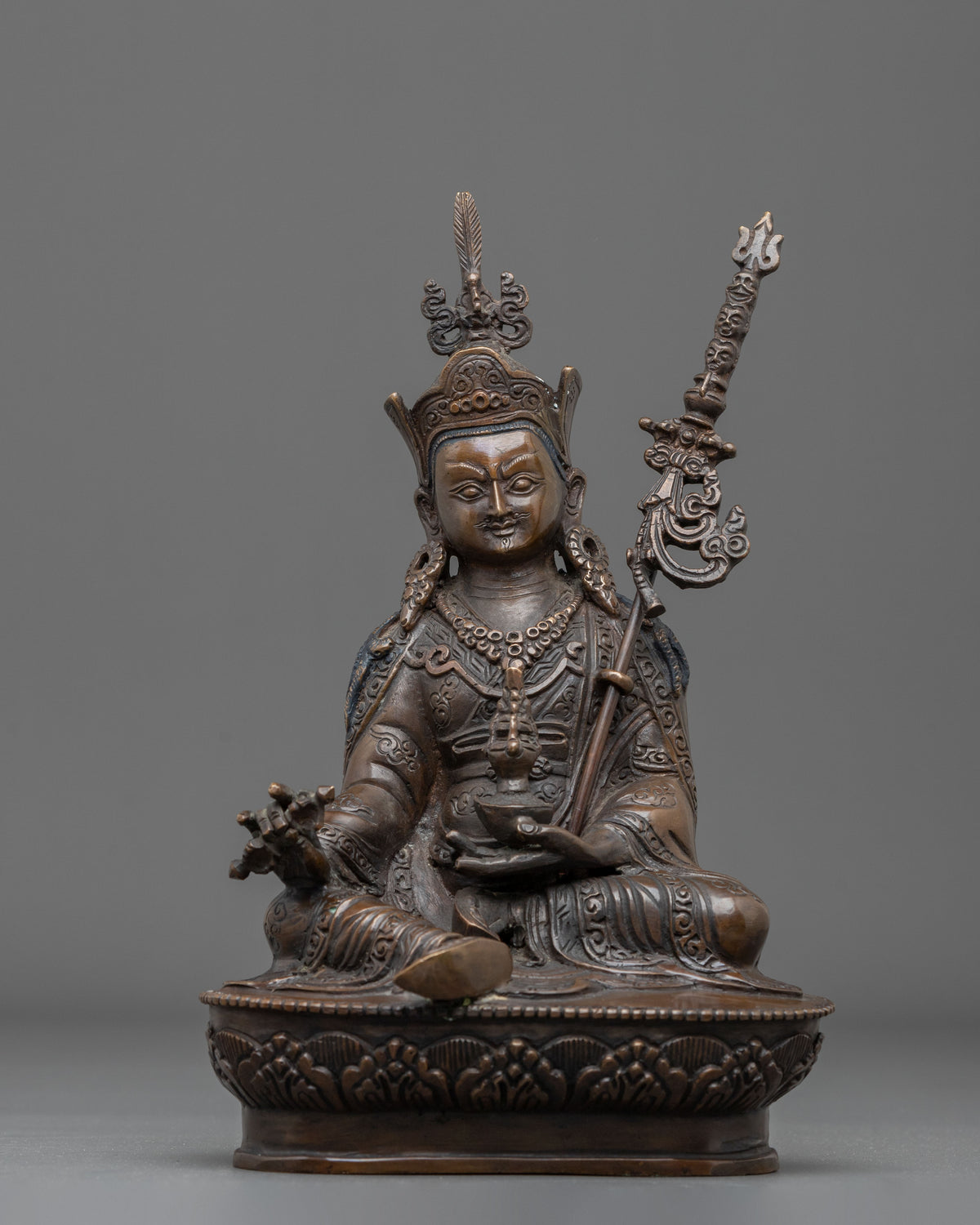 Handmade Padmasambhava Buddhist Statue in Oxidized Copper