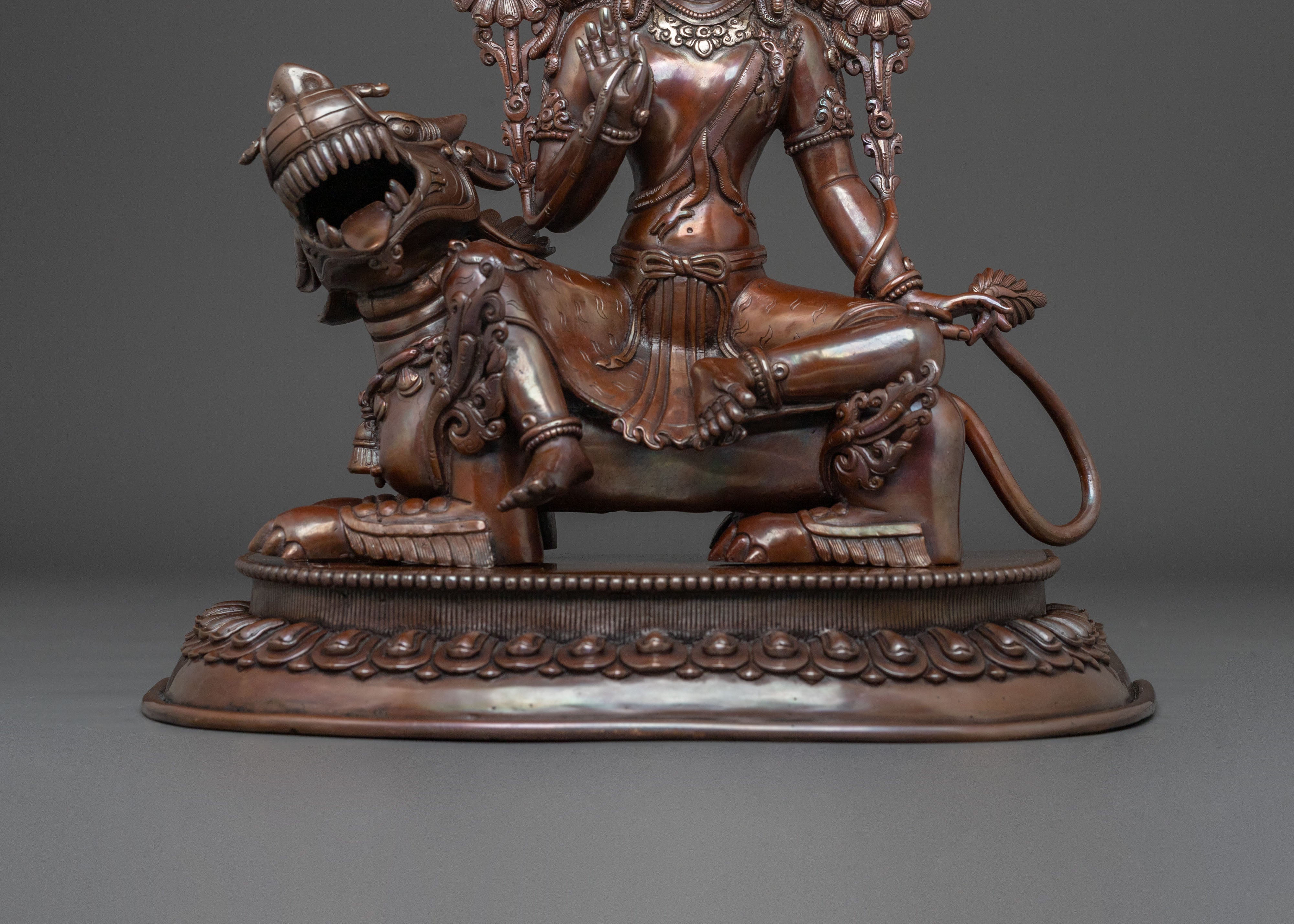 Simhanada Avalokiteshvara Statue | Oxidized Copper Body