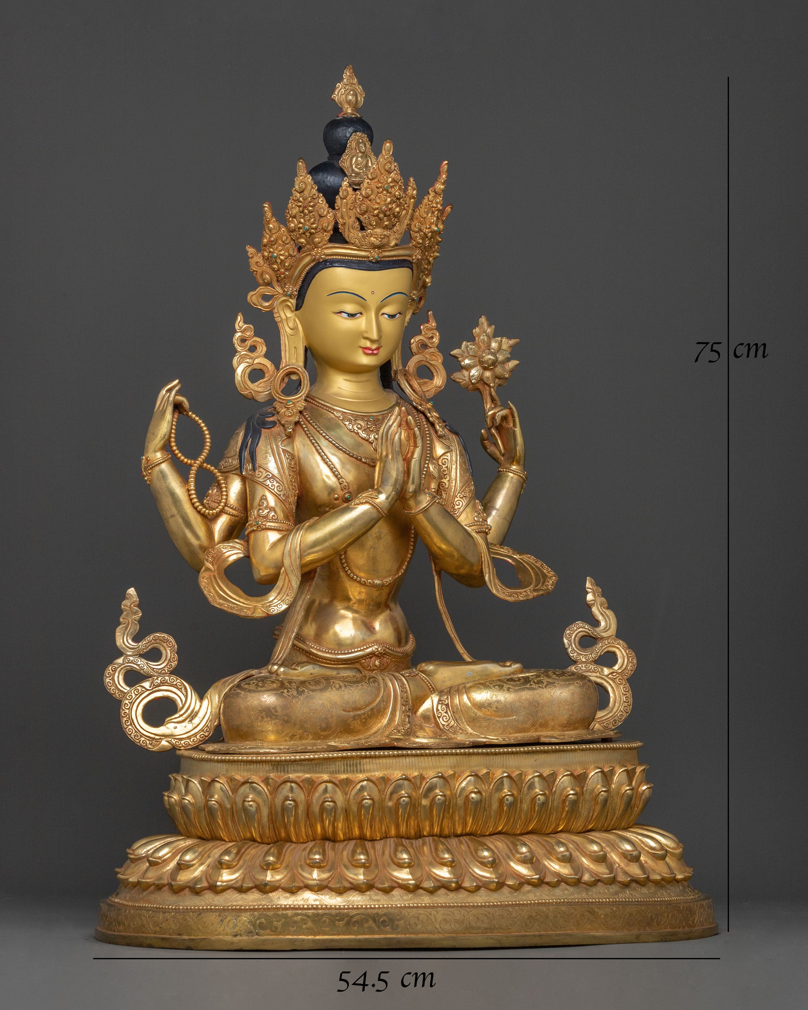 Bodhisattva Compassion Chenrezig Statue with 24K Gold Glided