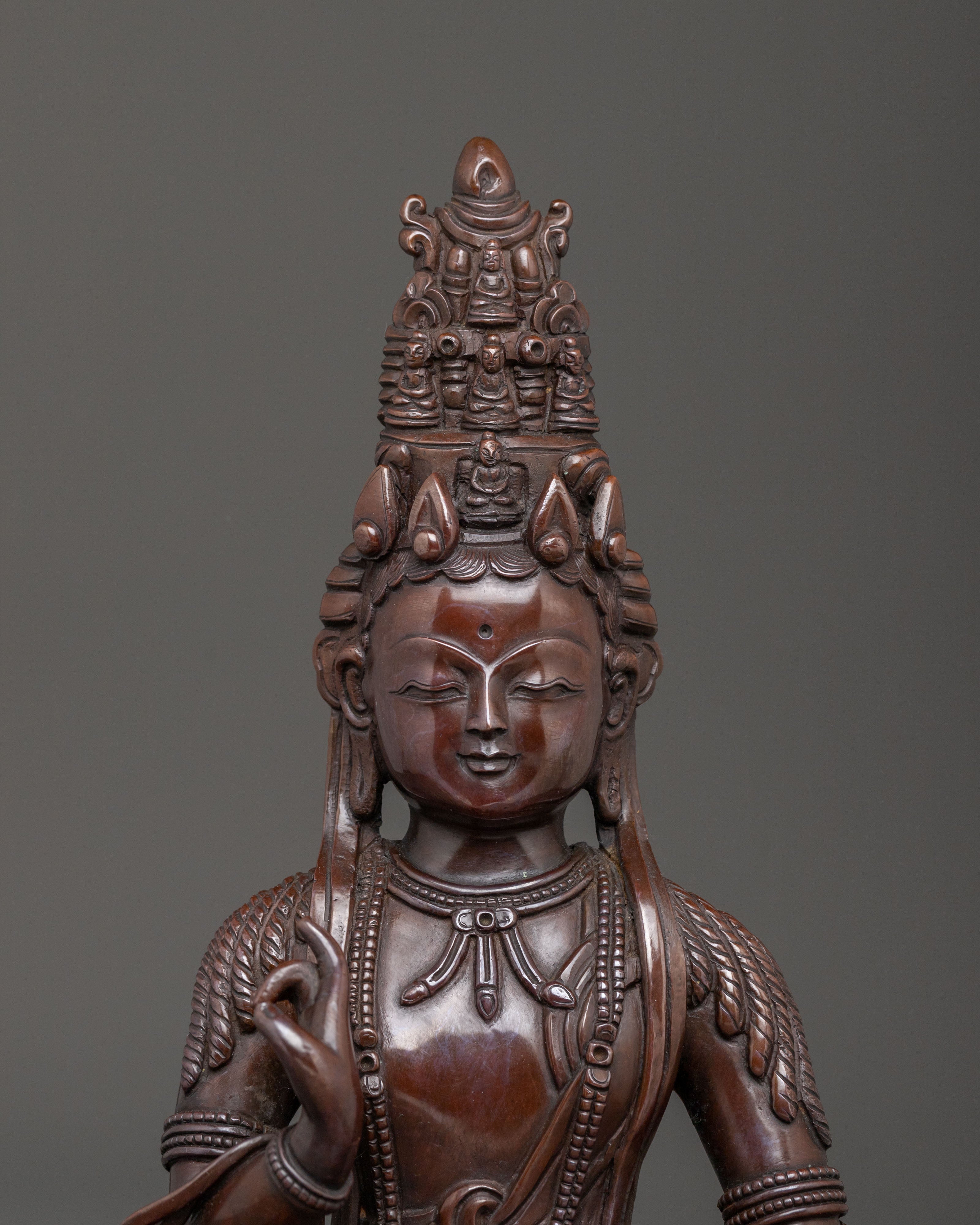 Kuan Yin Statue | Serene Oxidized Copper