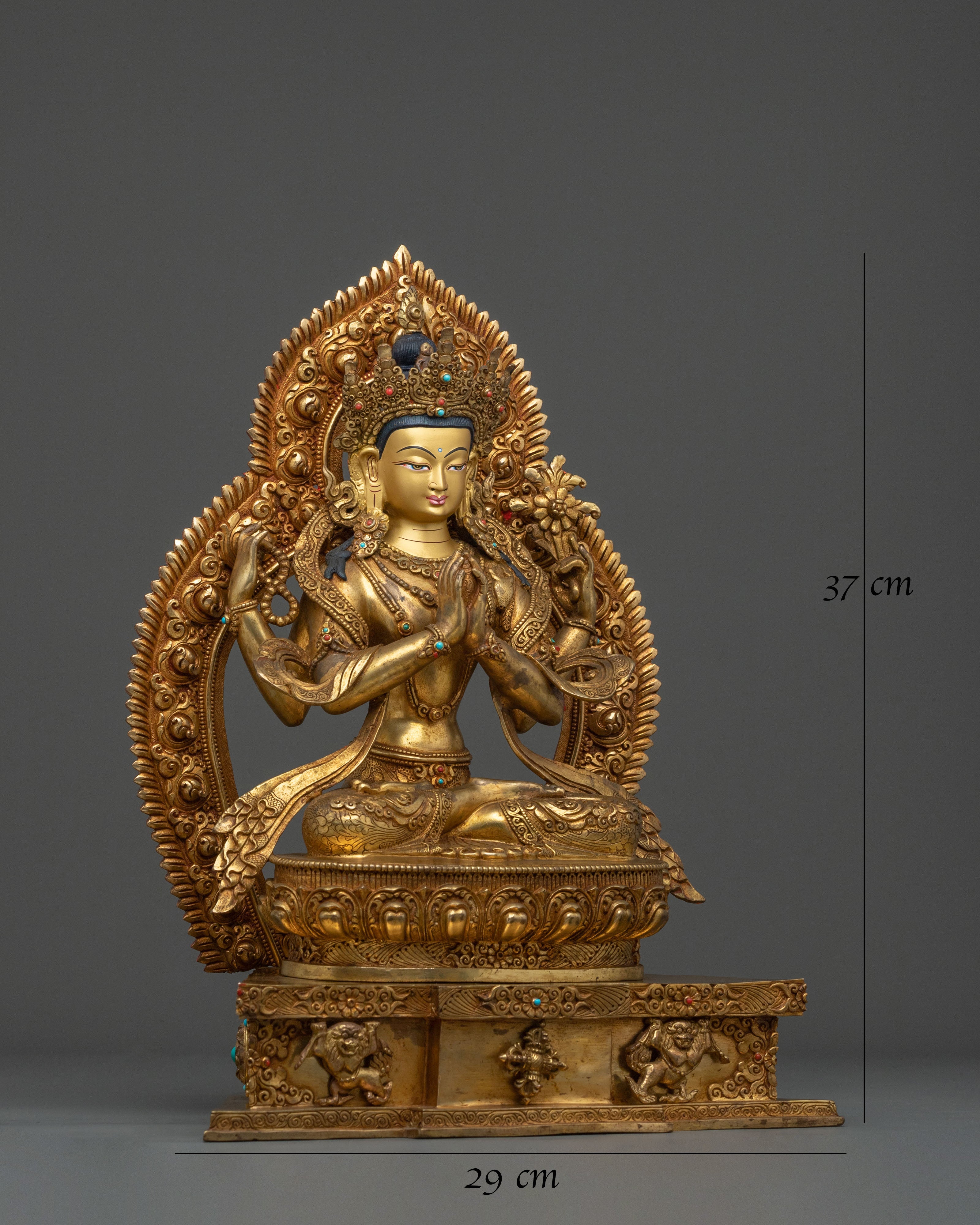 Chenrezig Fire Gold Gilded Statue | Buddhist Figurine