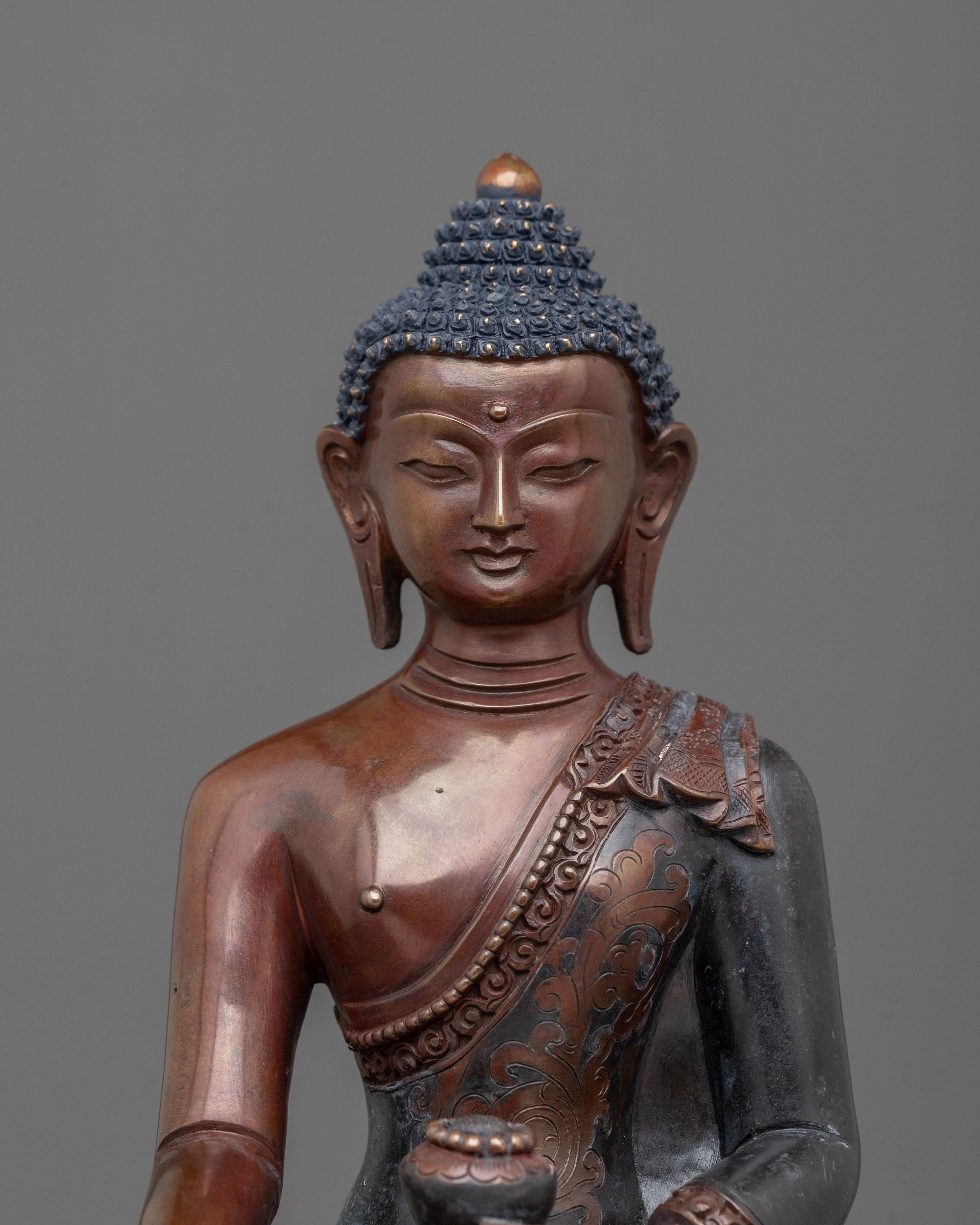 Shakyamuni Buddha Sculpture | Oxidized Copper Altar Statue