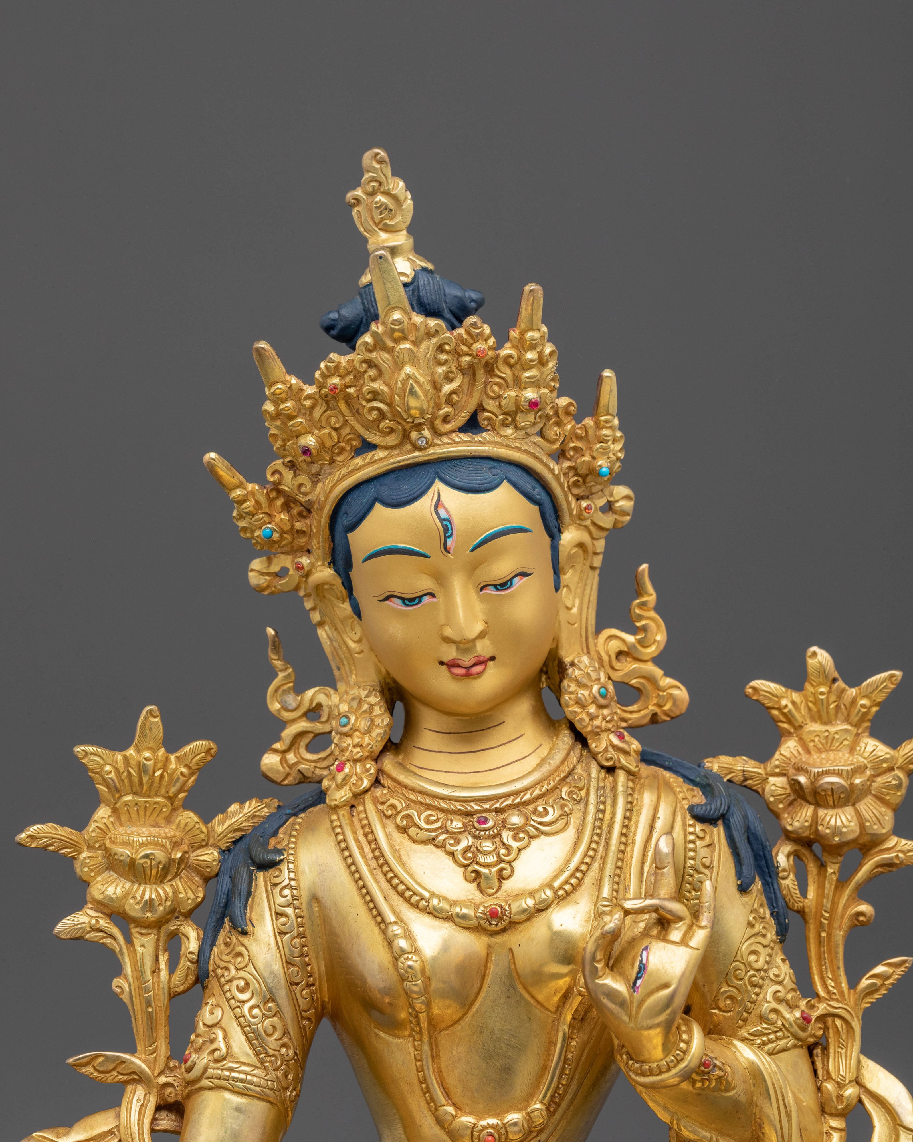 White Tara Fire Gold Gilded Statue | Serene Divine Feminine