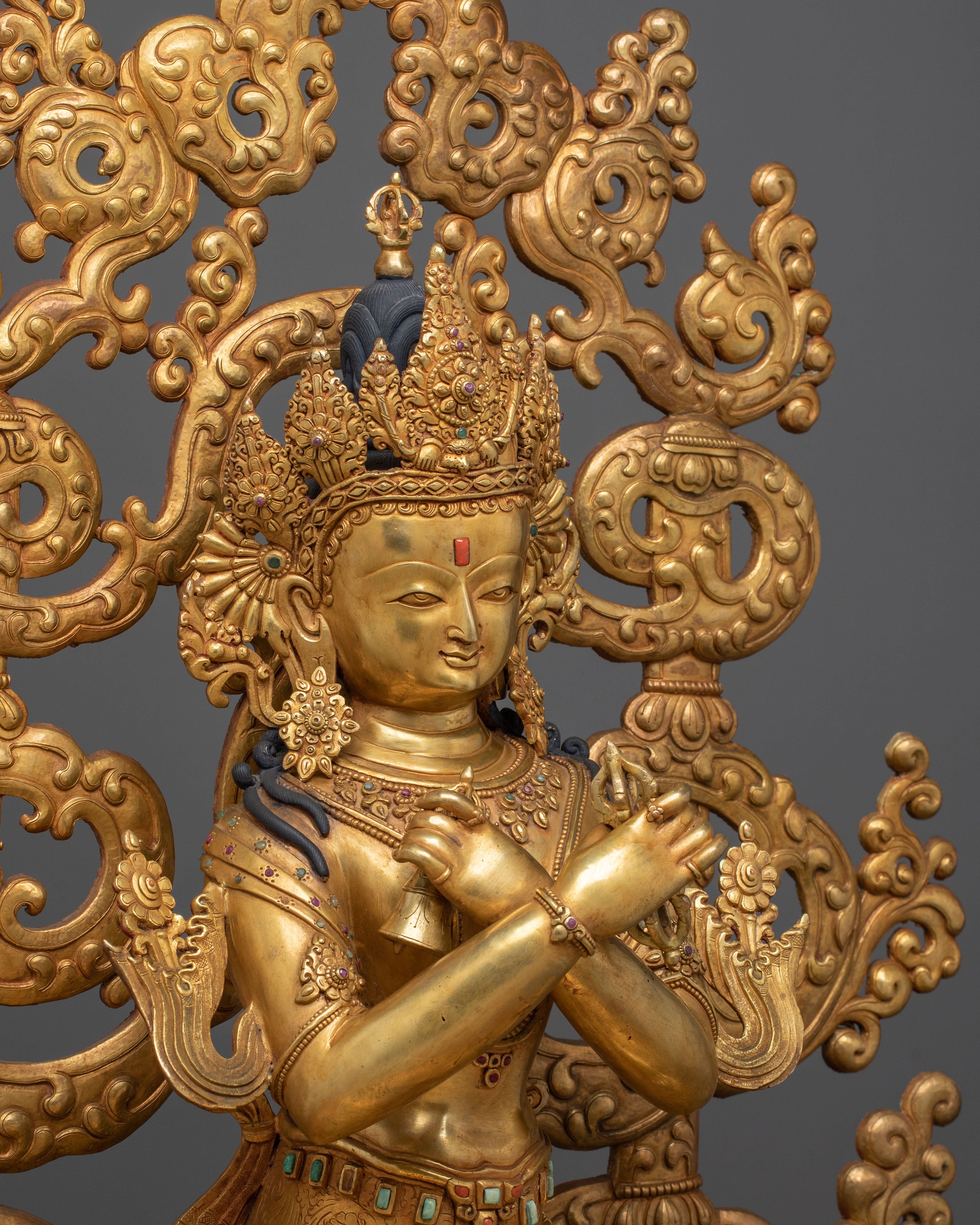 Vajradhara Tibetan Figurine: Exquisite Gilded Copper Masterpiece