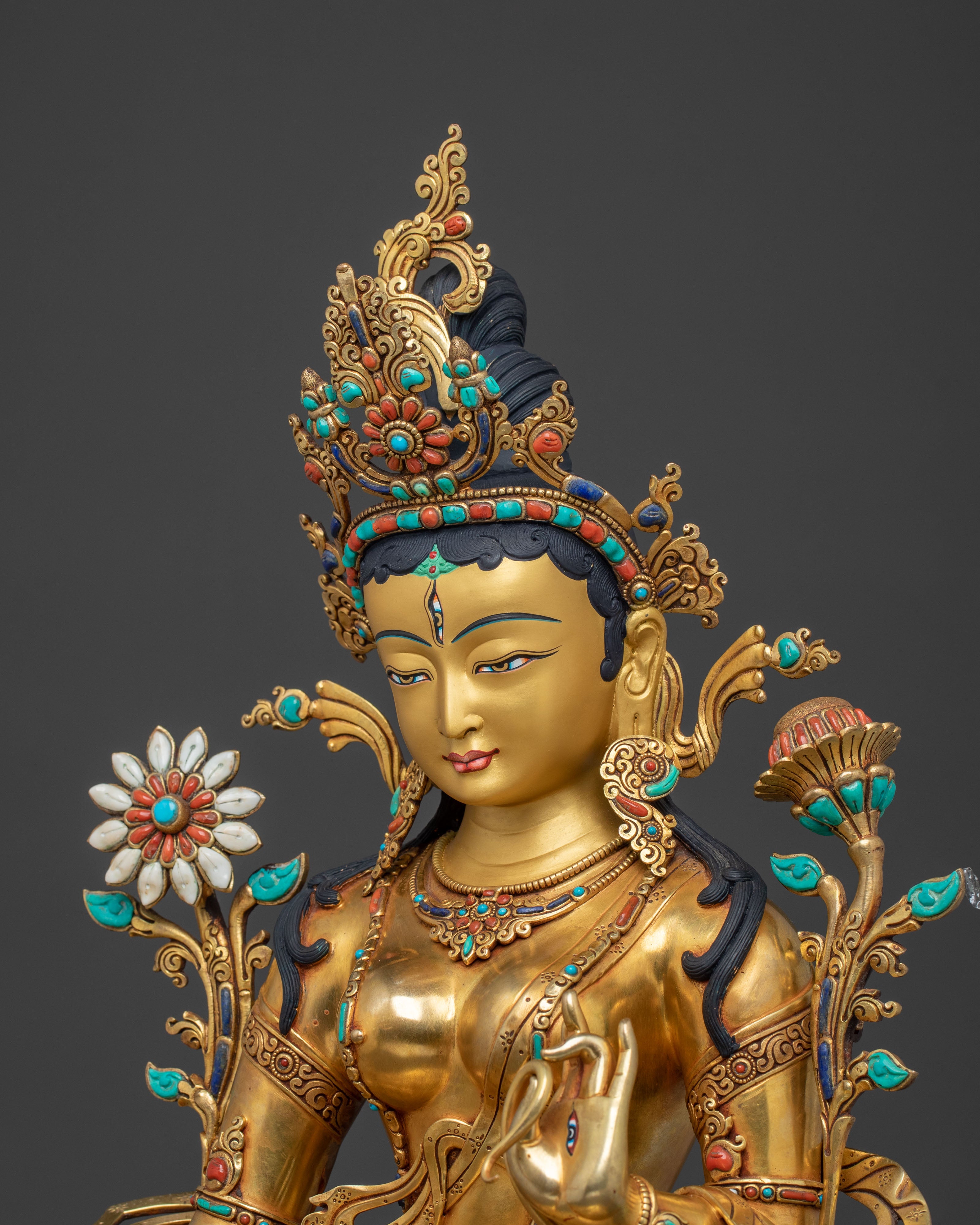 White Tara 24K Gold Gilded Sculpture | Goddess of Compassion