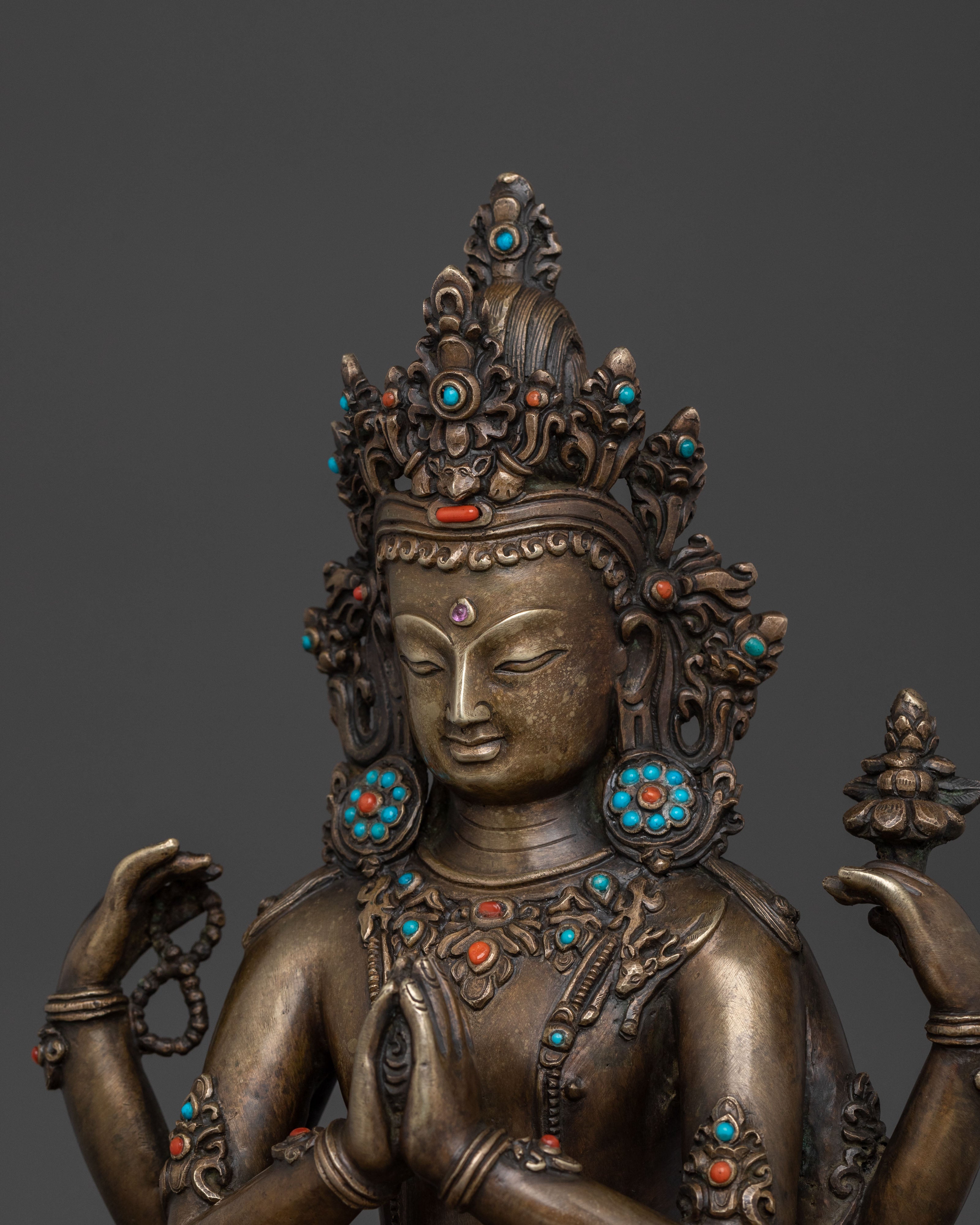 Exquisite Chenrezig Prayer Statue | Traditional Himalayan Artwork