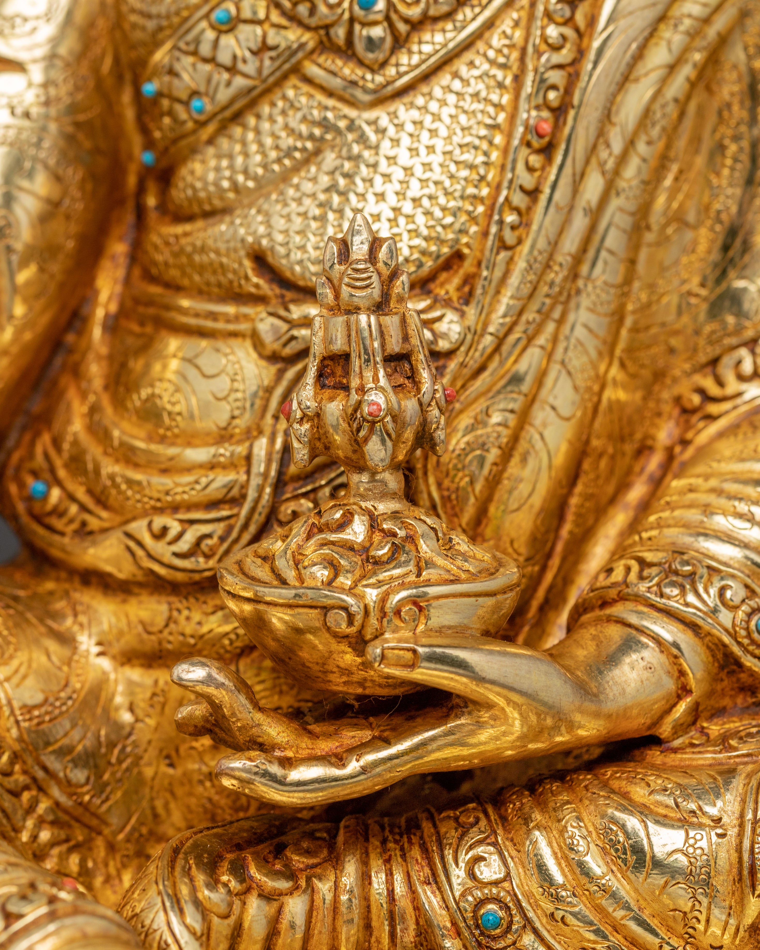 Guru Rinpoche Handcrafted Statue | 24k Gold Gilded Sculpture