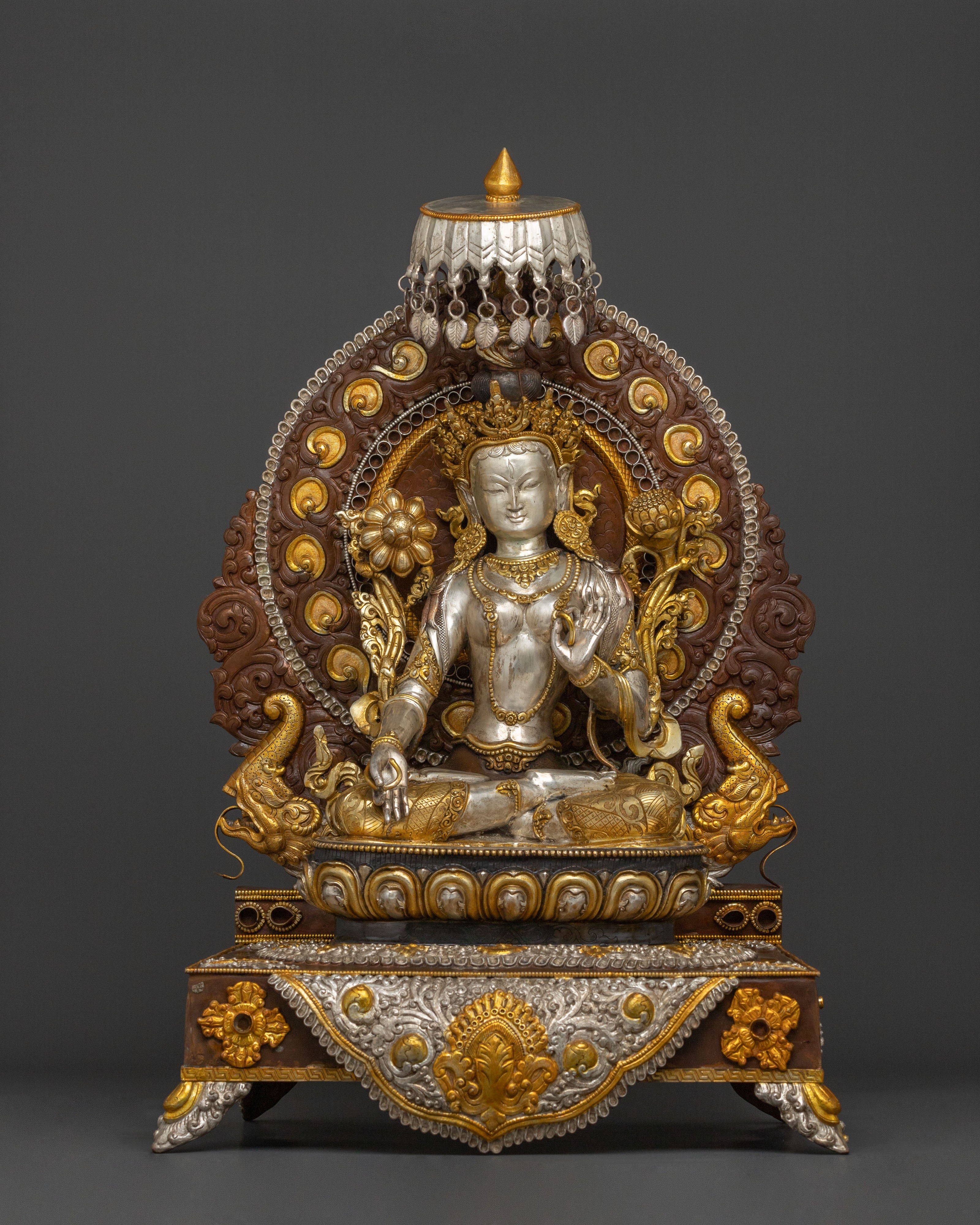 Green Tara Silver Plated Statue | Goddess of Compassion