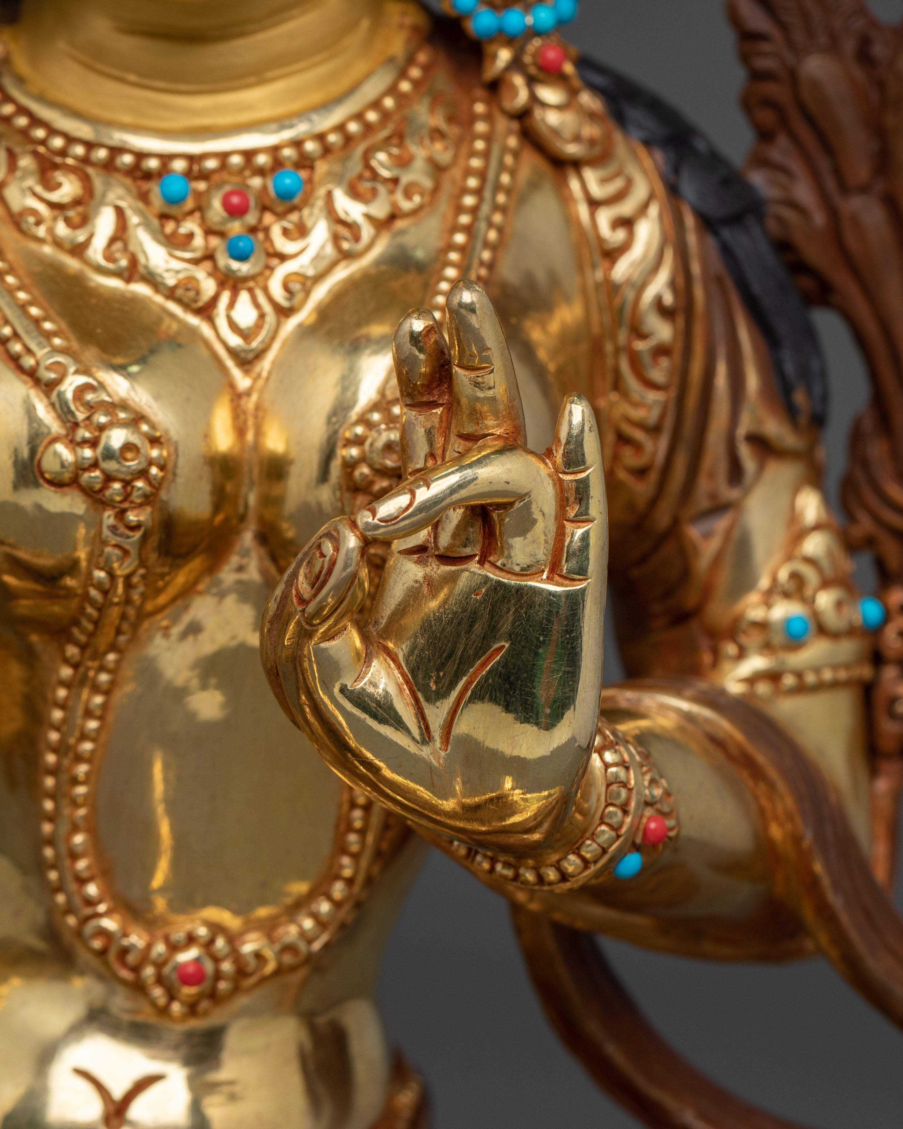 Green Tara Fire Gold Gilded Sculpture | Goddess of Compassion