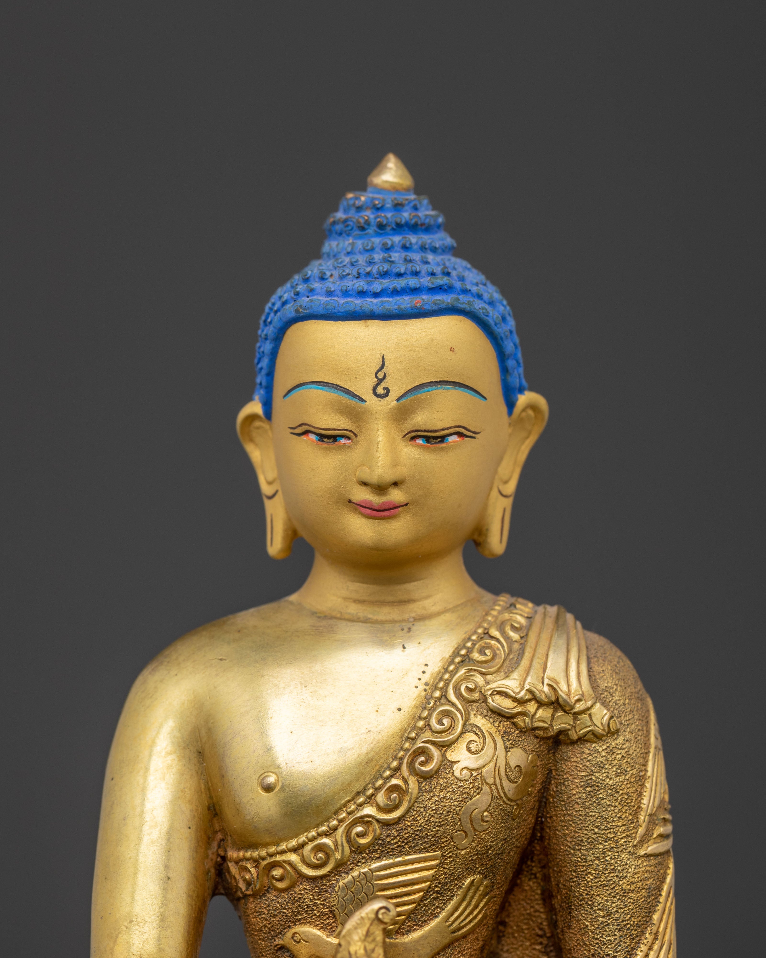 Medicine Buddha Carved Statue – 24K Gold Gilded
