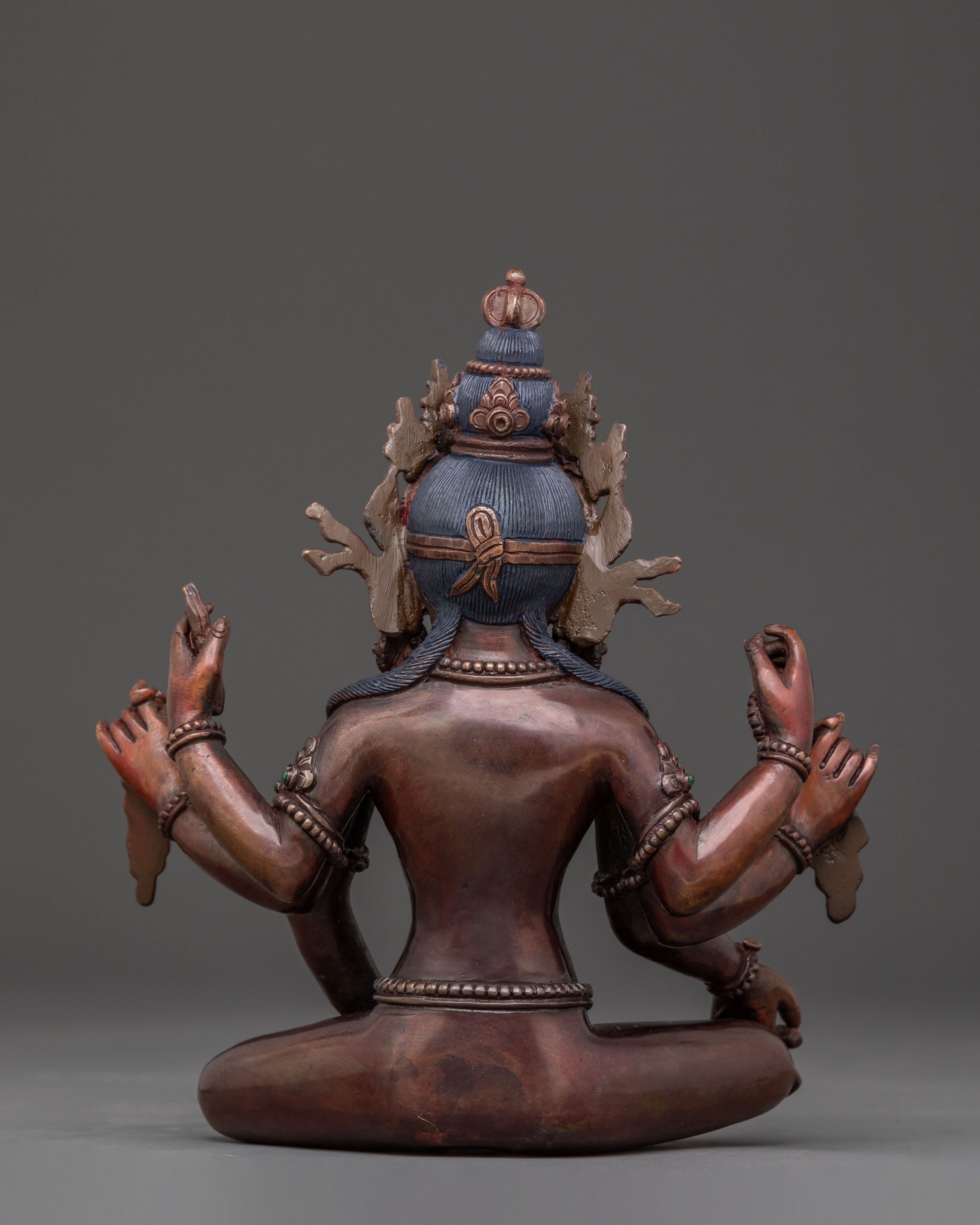 Handcrafted Vasudhara Deity Statue - Oxidized Copper Sculpture