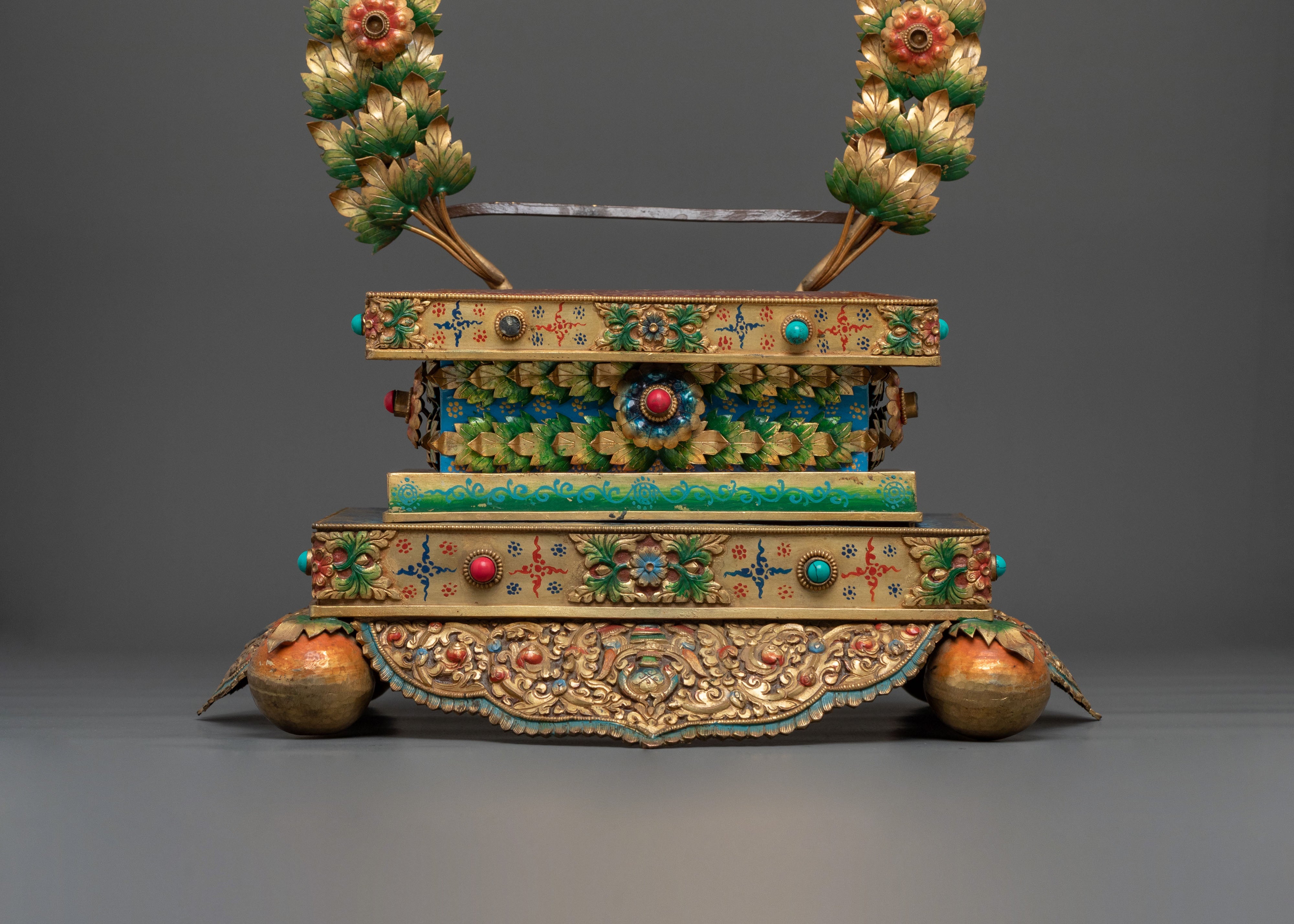 Handcrafted Buddhist Throne: Nepalese Artistry